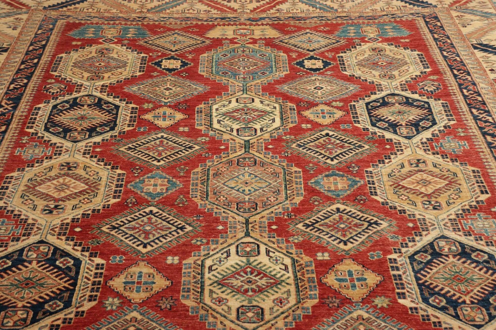Hand-Knotted Wool Kazak Pakistani Rug, 271 × 370 cm