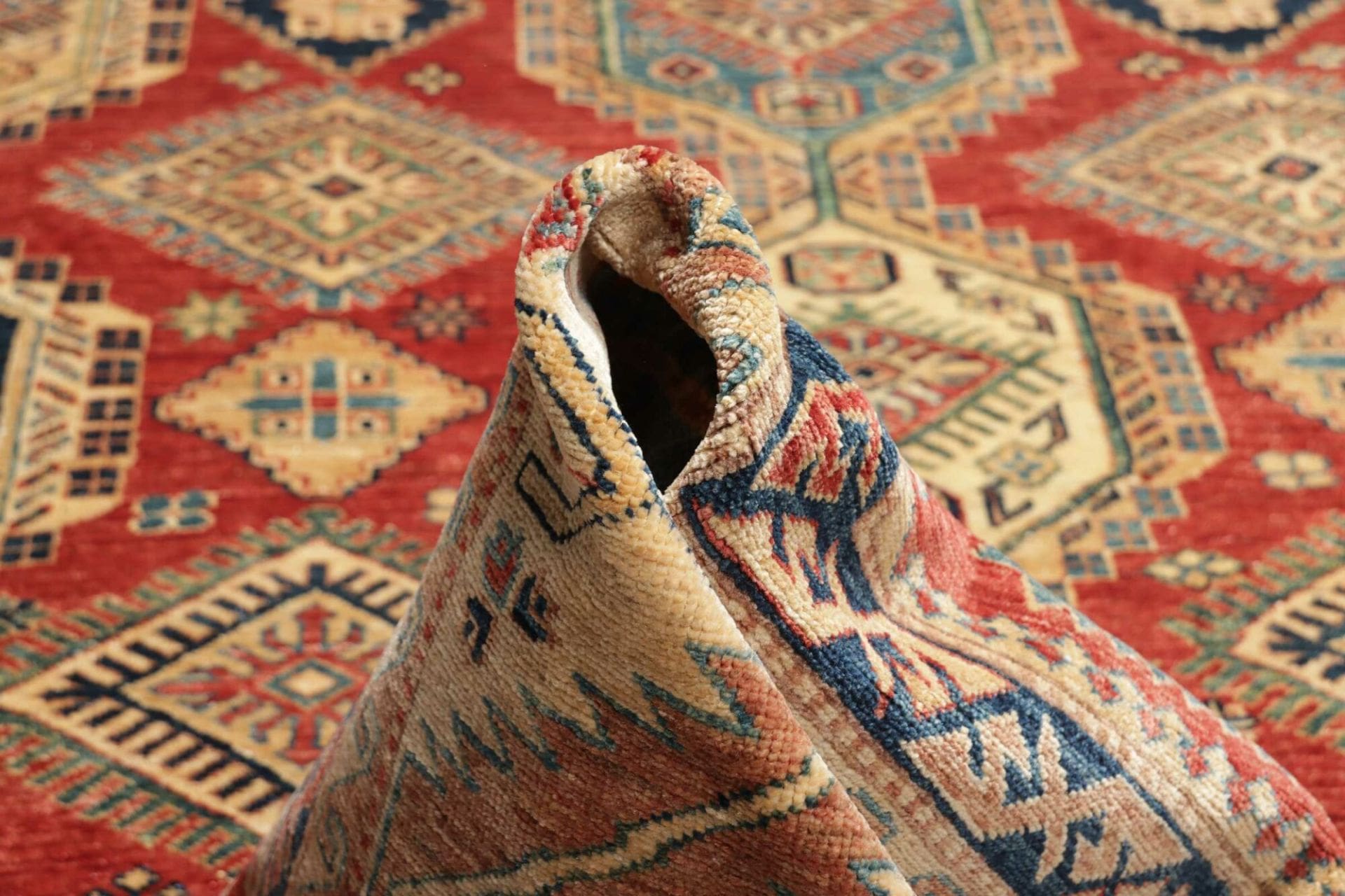 Hand-Knotted Wool Kazak Pakistani Rug, 271 × 370 cm