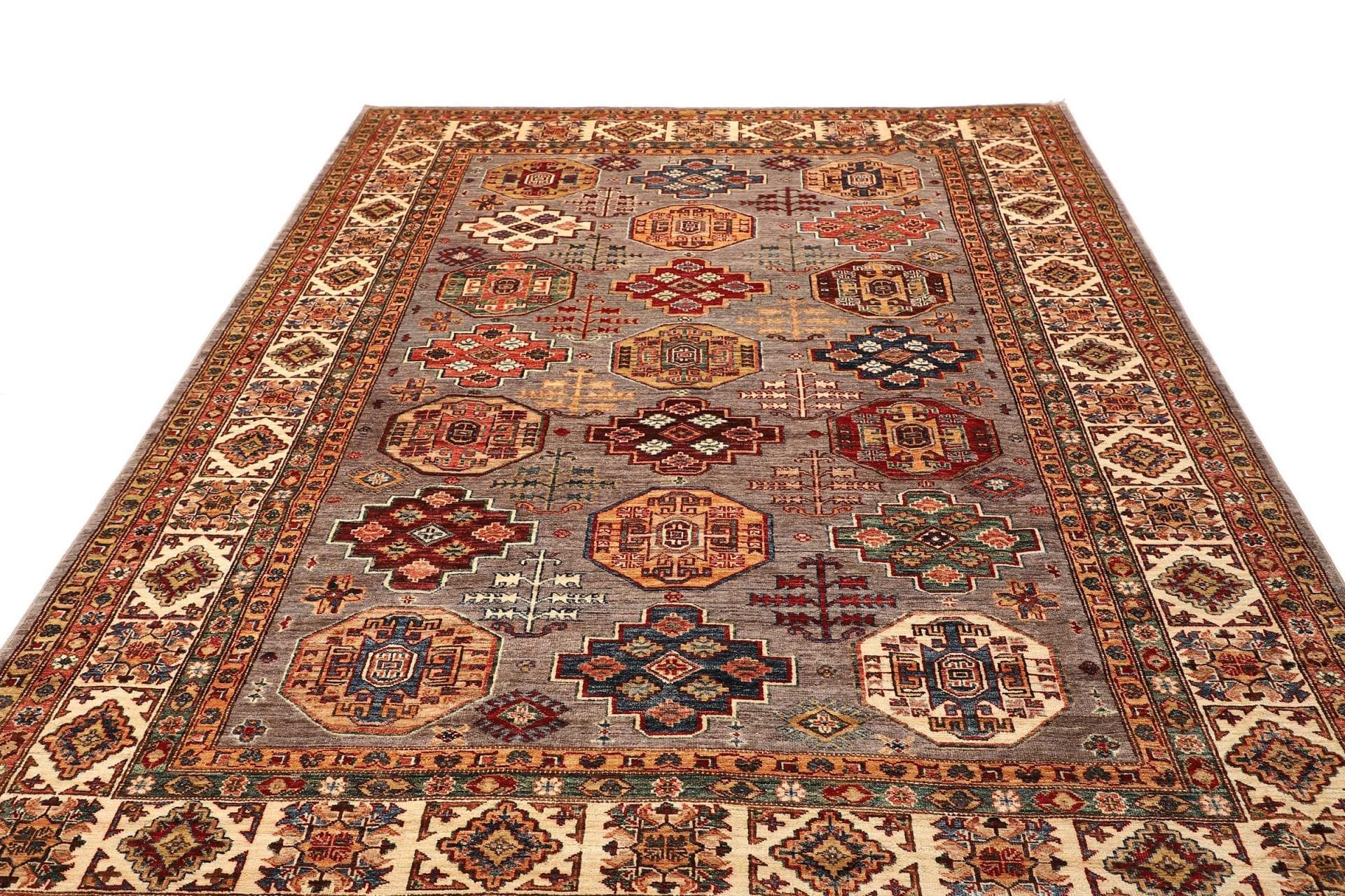 kazak-orientteppich-213-x-307-cm-handgeknupft-geometrische-muster-3 Kazak Pakistani Rug — hand-knotted, 213 × 307 cm, Wool