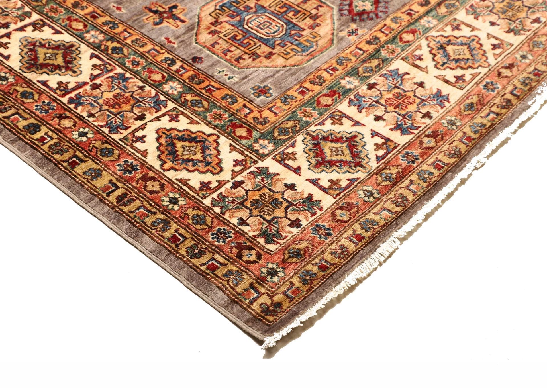 kazak-orientteppich-213-x-307-cm-handgeknupft-geometrische-muster-4 Kazak Pakistani Rug — hand-knotted, 213 × 307 cm, Wool