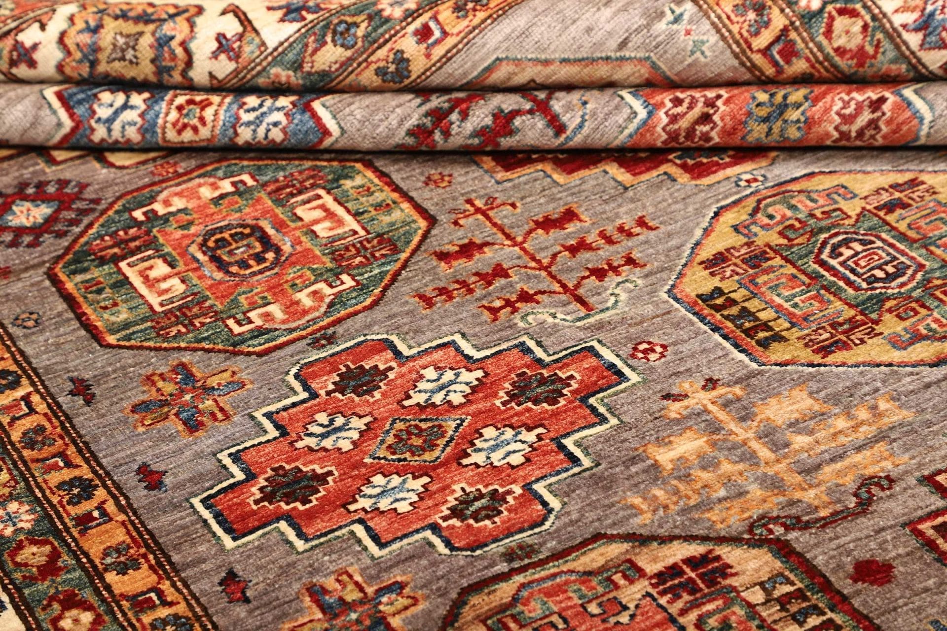 kazak-orientteppich-213-x-307-cm-handgeknupft-geometrische-muster-9 Kazak Pakistani Rug — hand-knotted, 213 × 307 cm, Wool