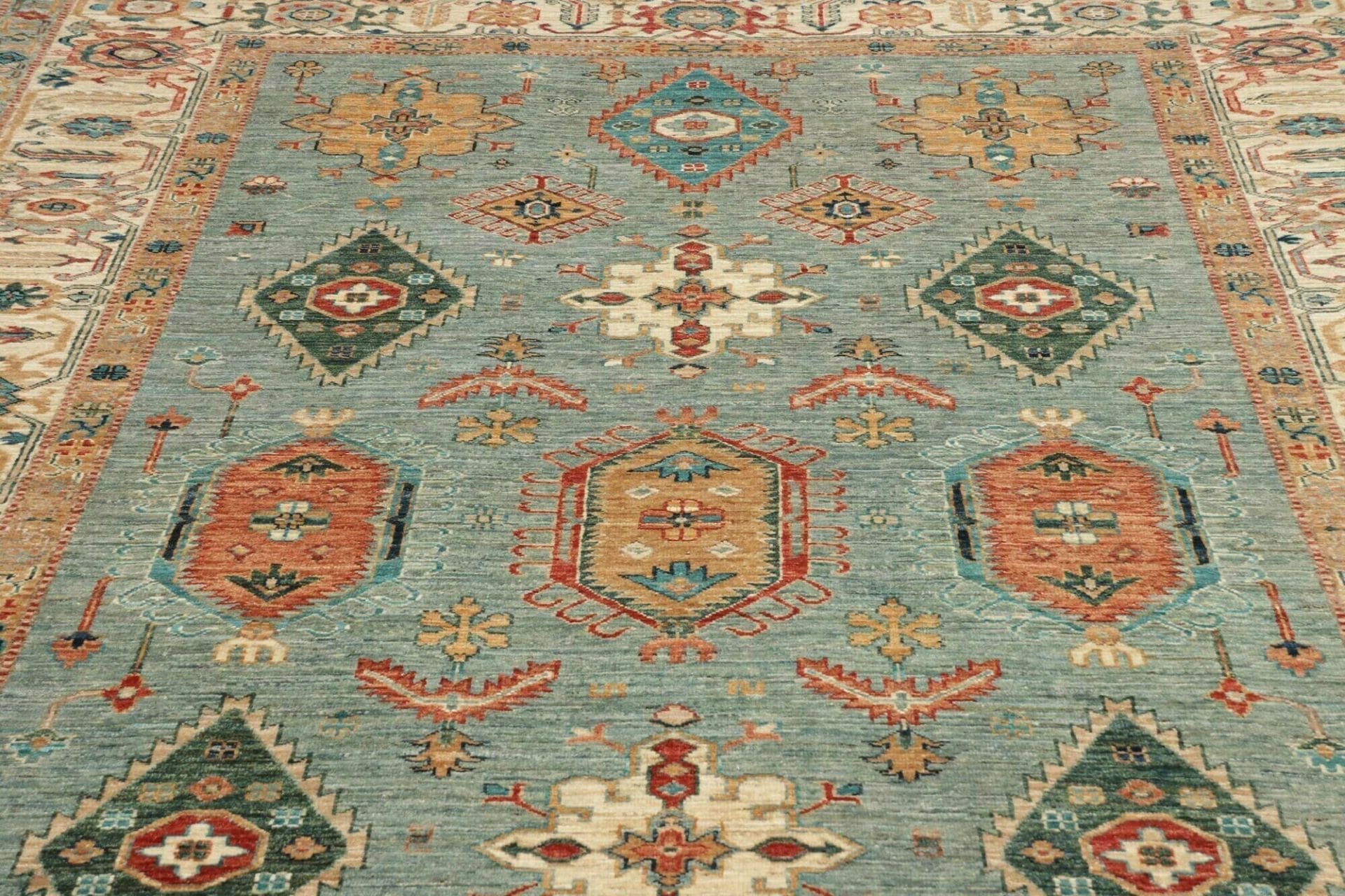 kazak-teppich-211-x-303-cm-geometrisches-muster-handgeknupft-6 Kazak Pakistani Rug — hand-knotted, 211 × 303 cm, Wool