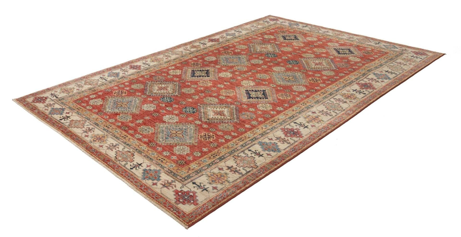 kazak-orientteppich-201-x-298-cm-schurwolle-handgeknupft-1 Hand-Knotted Wool Kazak Pakistani Rug, 201 × 298 cm