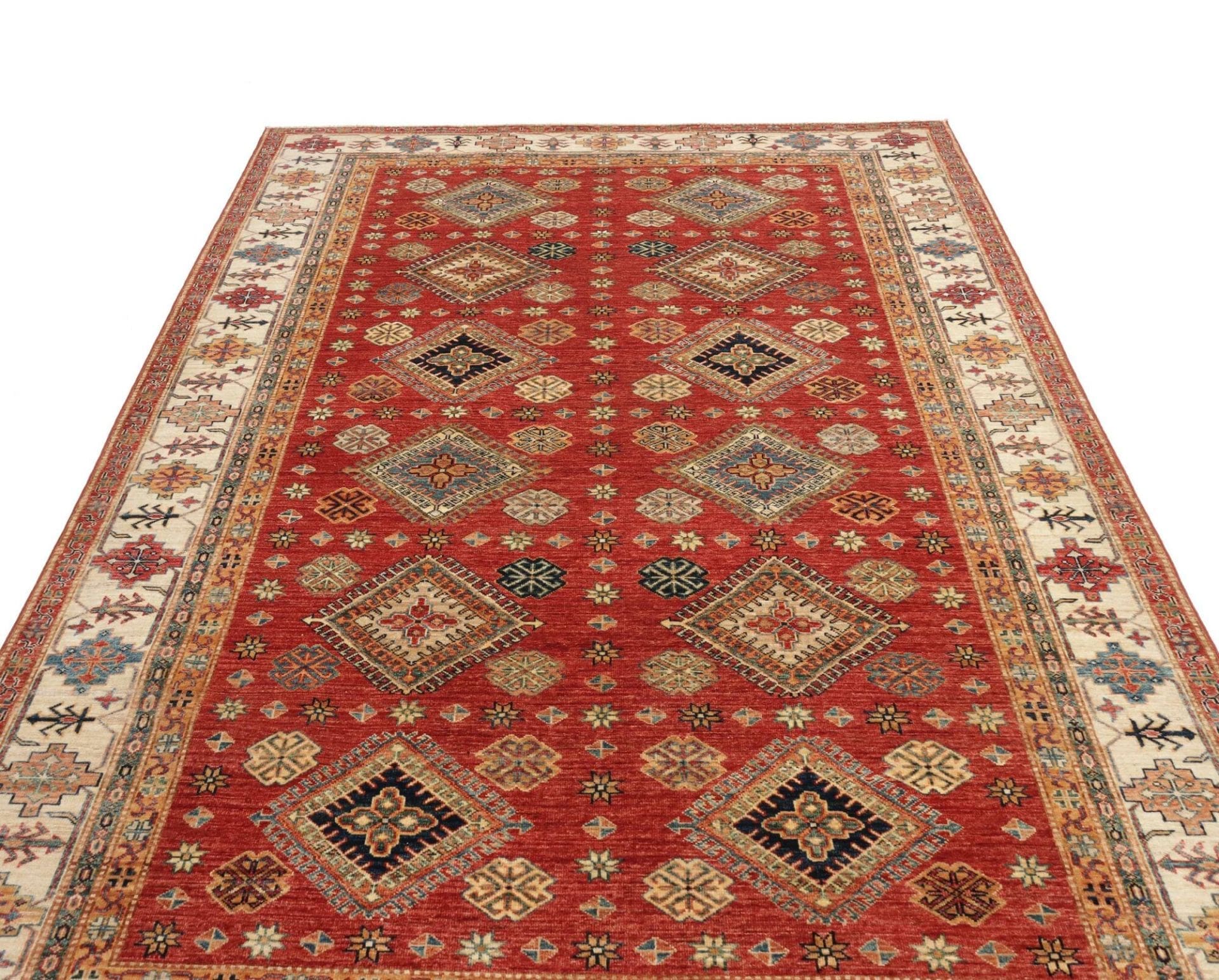 kazak-orientteppich-201-x-298-cm-schurwolle-handgeknupft-3 Hand-Knotted Wool Kazak Pakistani Rug, 201 × 298 cm