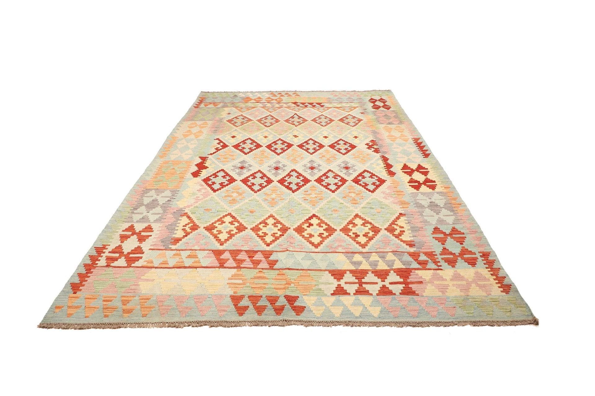Hand-Woven Wool Kilim Pakistani Rug, 207 × 291 cm