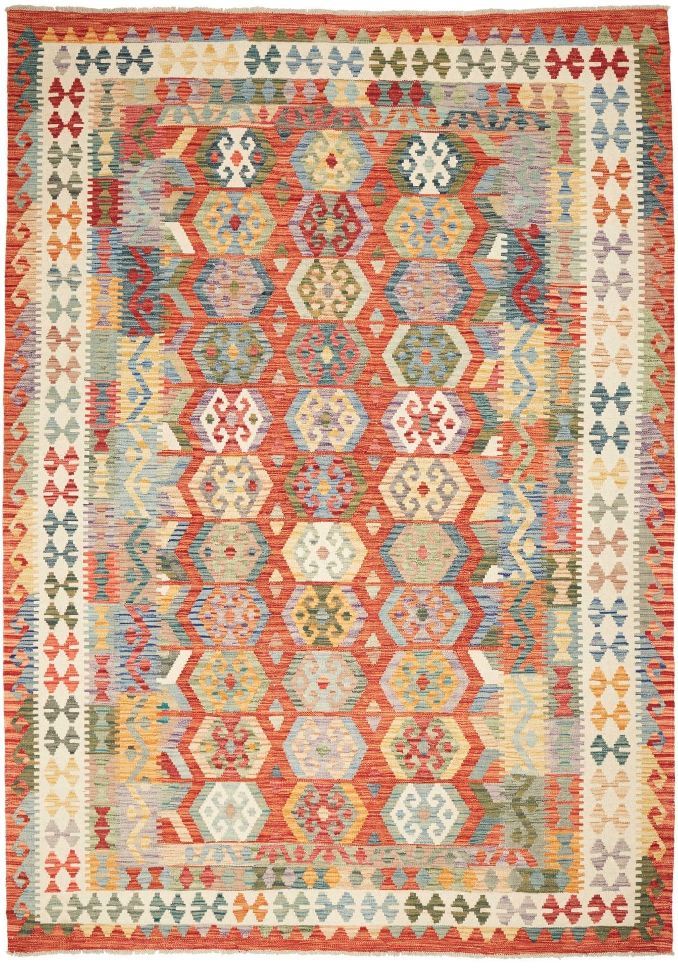 kelim-teppich-212-x-301-cm-aus-schurwolle-handgewebt Hand-Woven Wool Kilim Pakistani Rug, 212 × 301 cm