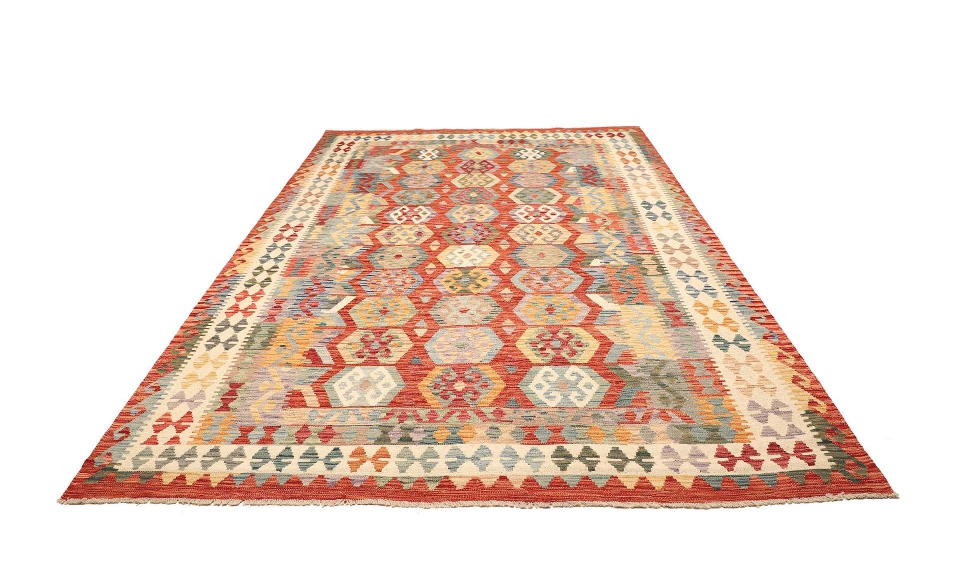 kelim-teppich-212-x-301-cm-aus-schurwolle-handgewebt-1 Hand-Woven Wool Kilim Pakistani Rug, 212 × 301 cm