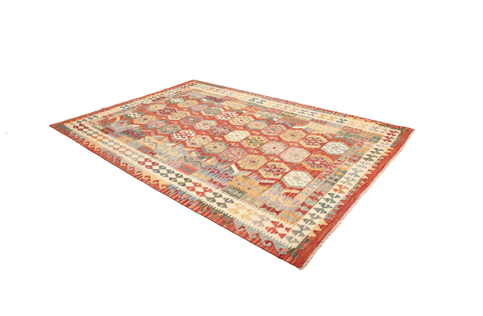 kelim-teppich-212-x-301-cm-aus-schurwolle-handgewebt-2 Hand-Woven Wool Kilim Pakistani Rug, 212 × 301 cm