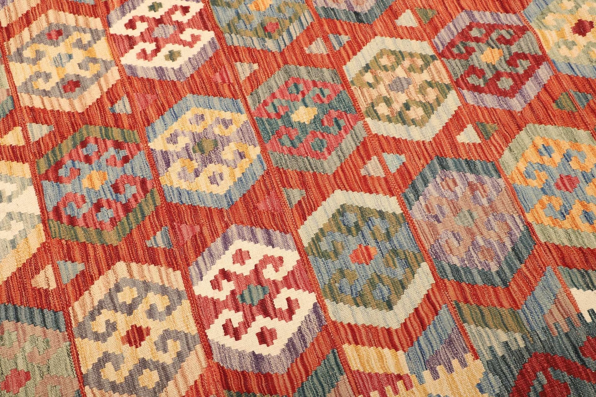 kelim-teppich-212-x-301-cm-aus-schurwolle-handgewebt-3 Hand-Woven Wool Kilim Pakistani Rug, 212 × 301 cm