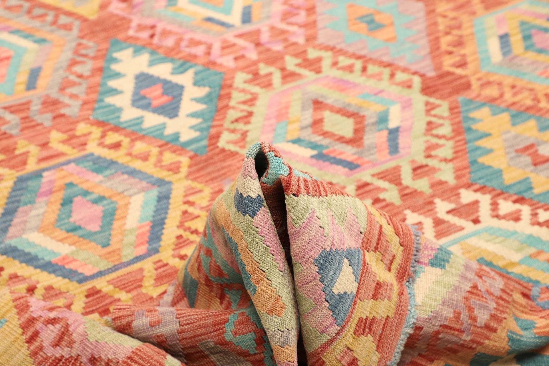kelim-211-x-297cm-handgewebt-rustikales-flair-schurwolle-5 Kilim Pakistani Rug 211 × 297 cm, Wool, hand-woven