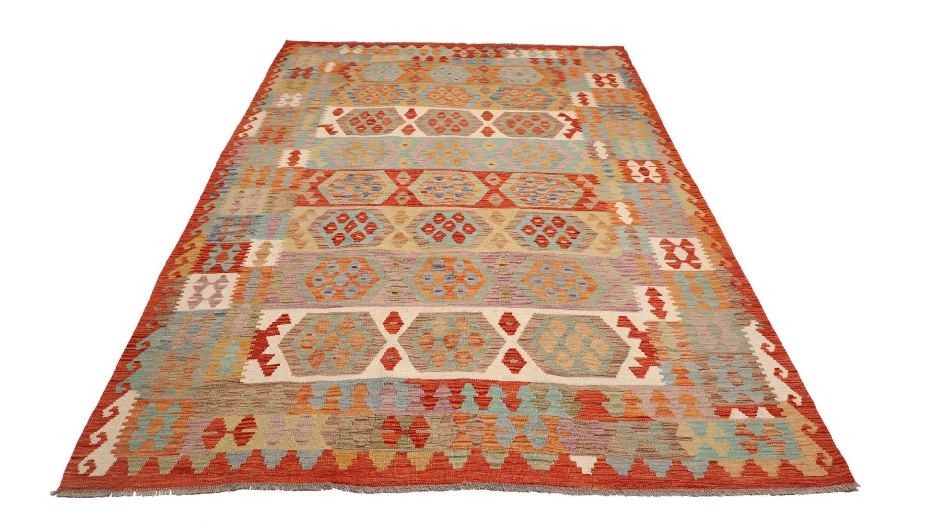 orientteppich-kelim-202-x-294-cm-aus-schurwolle-handgewebt-1 Hand-Woven Wool Kilim Pakistani Rug, 202 × 294 cm