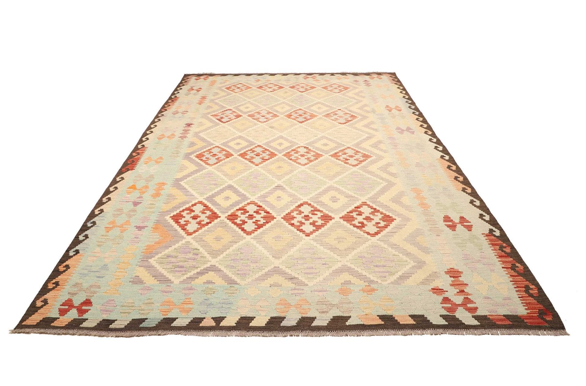 Hand-Woven Wool Kilim Pakistani Rug, 214 × 302 cm
