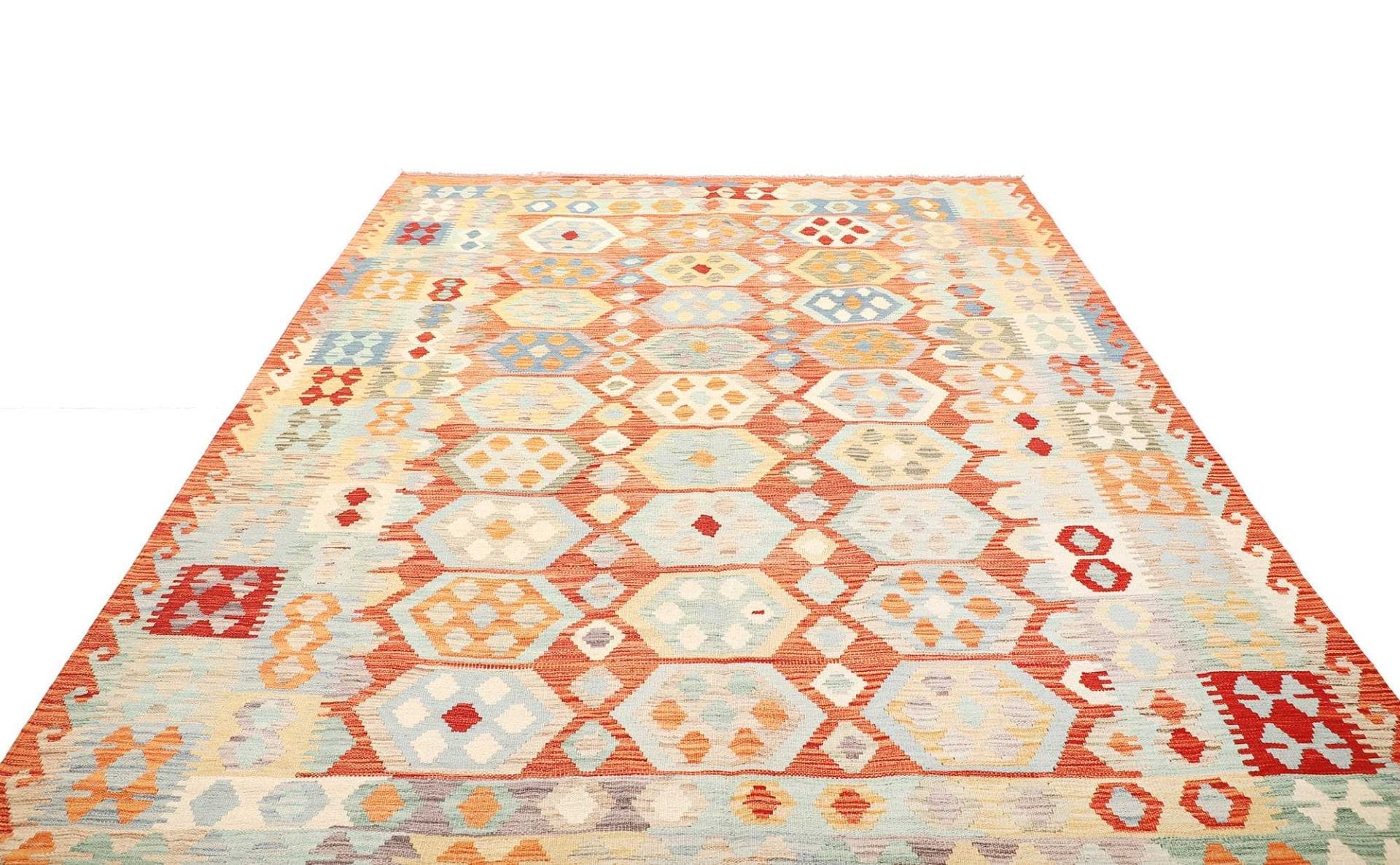Hand-Woven Wool Kilim Afghan Rug, 208 × 298 cm