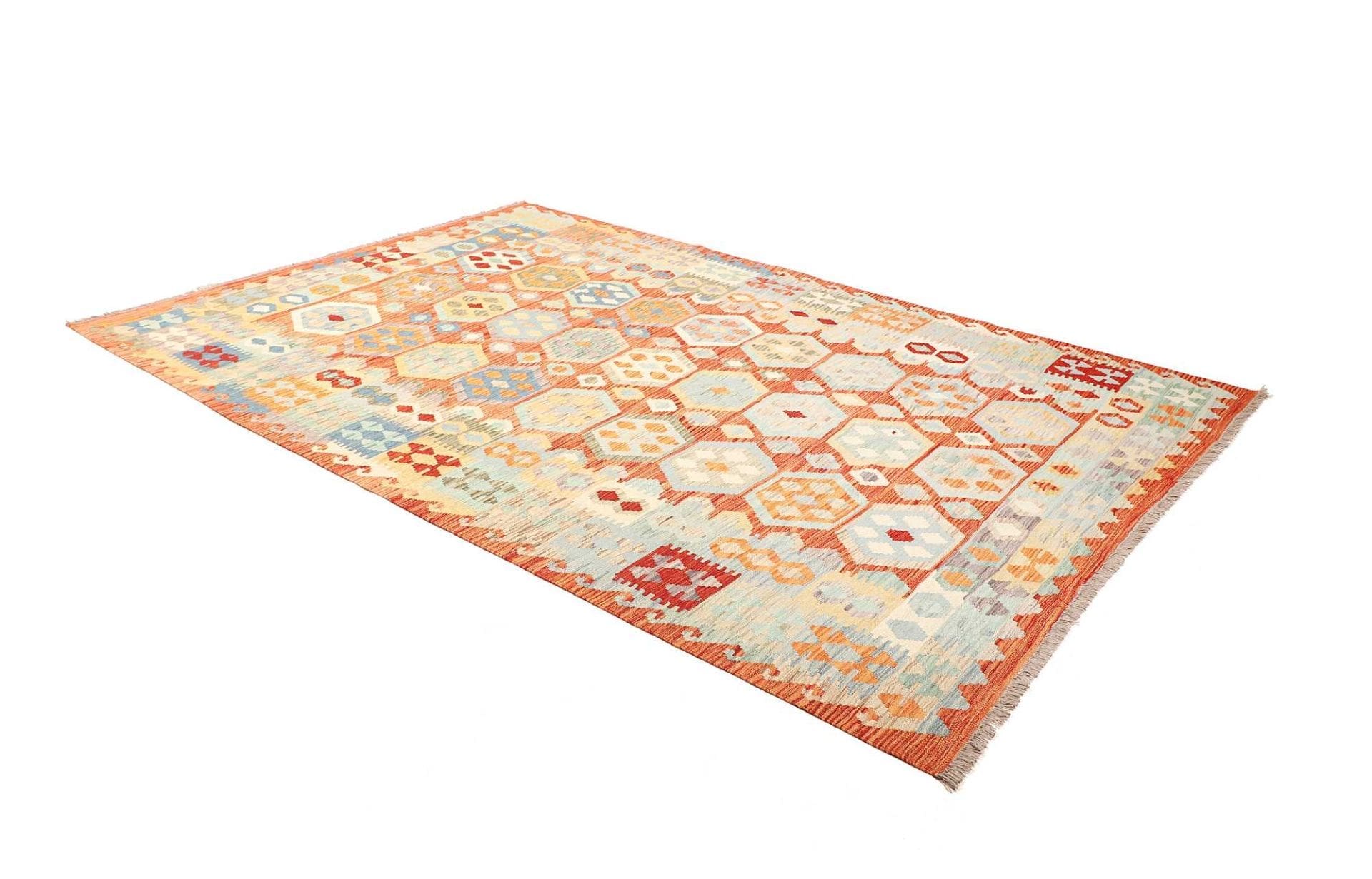Hand-Woven Wool Kilim Afghan Rug, 208 × 298 cm