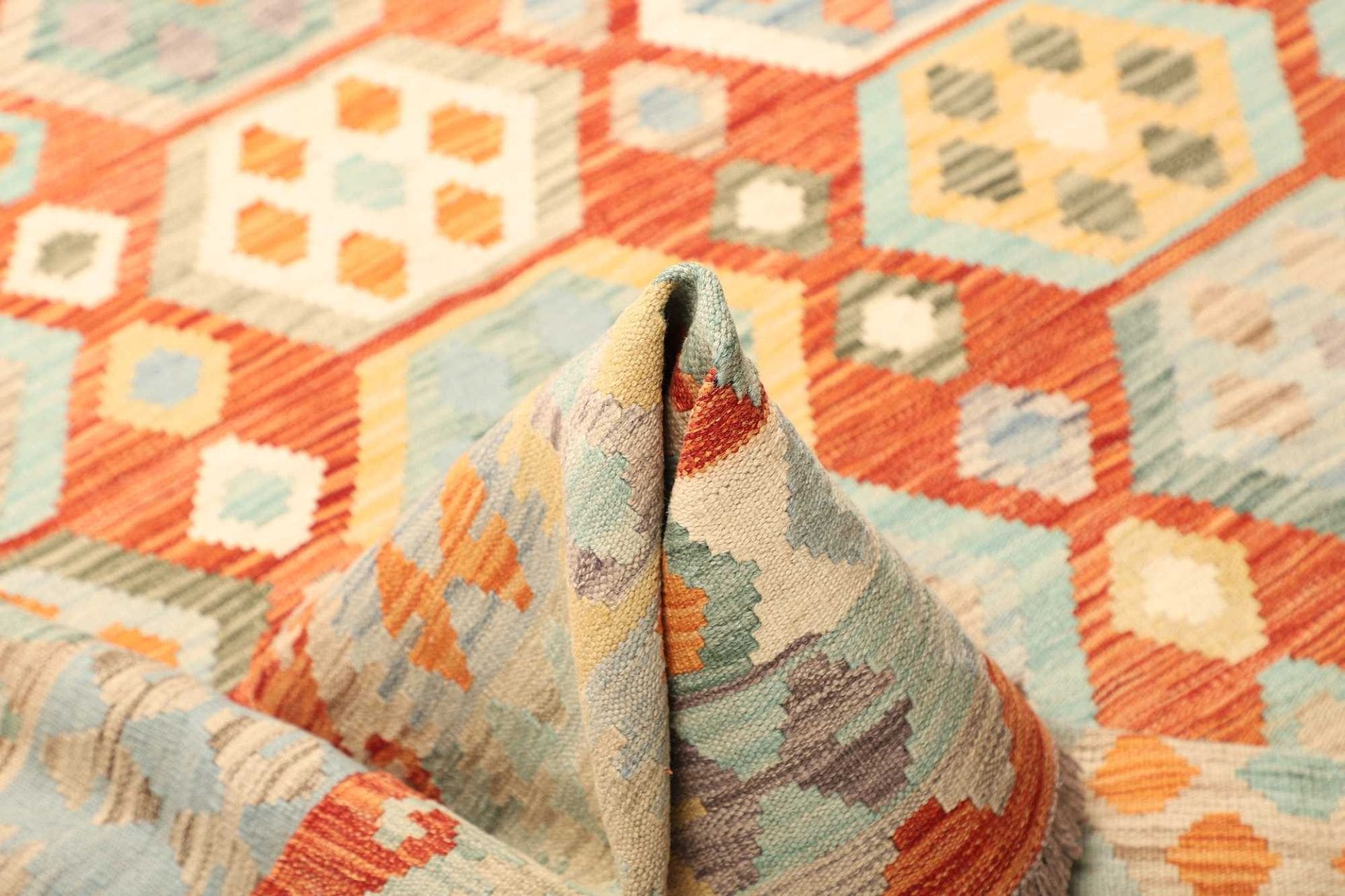 Hand-Woven Wool Kilim Afghan Rug, 208 × 298 cm