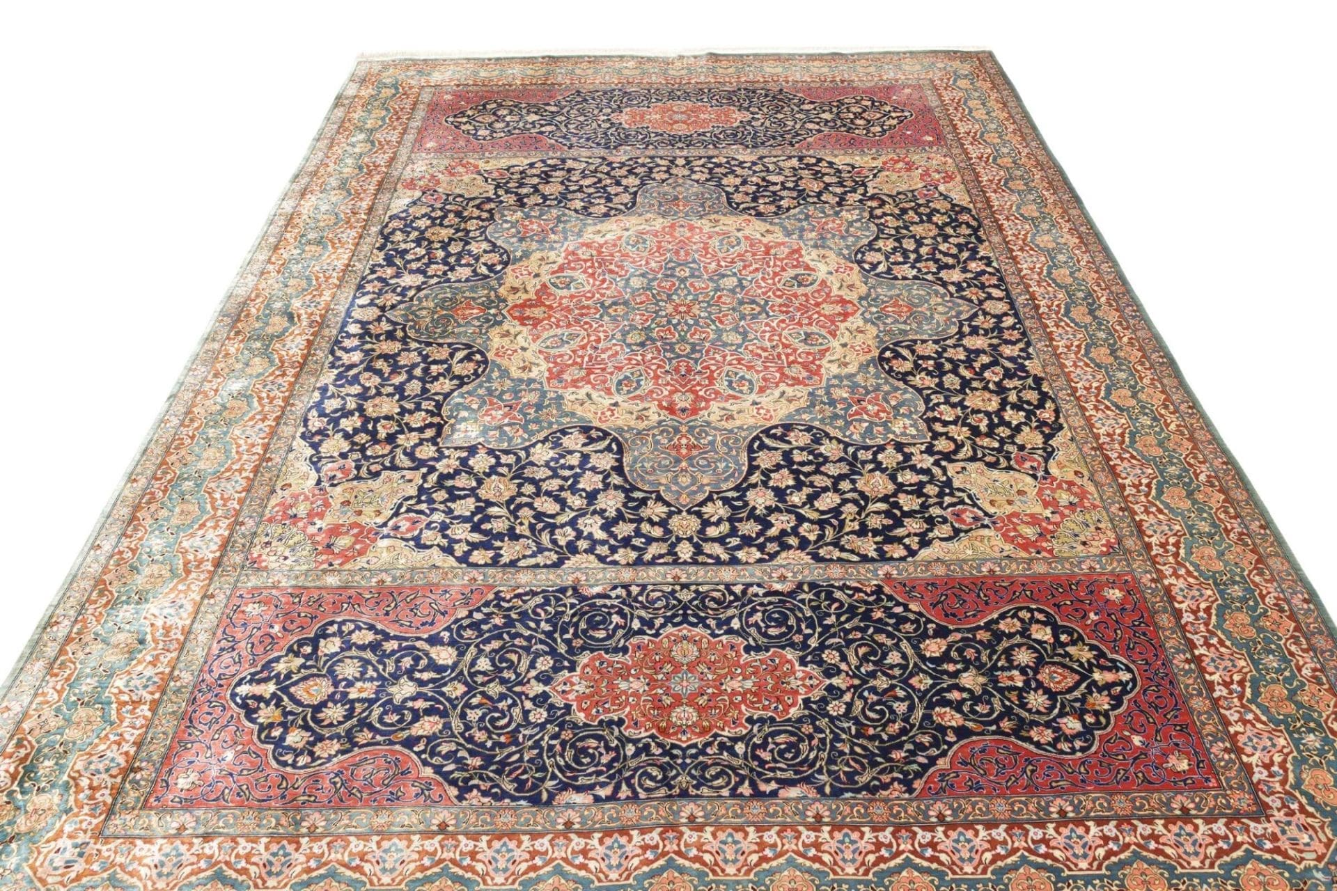 Qom Persian Rug — hand-knotted, 198 × 298 cm, Silk