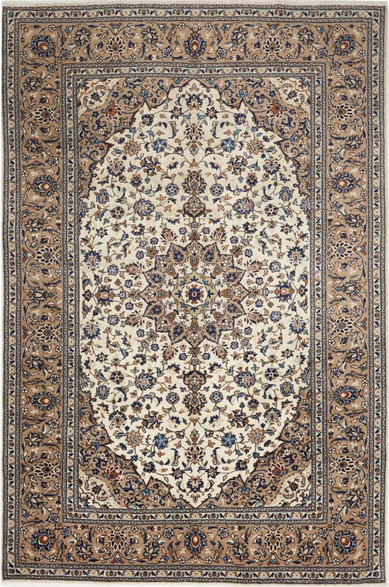 kashan-teppich-203x300cm-schurwolle-florales-muster-handgeknupft Hand-Knotted Wool Kashan Persian Rug, 203 × 300 cm