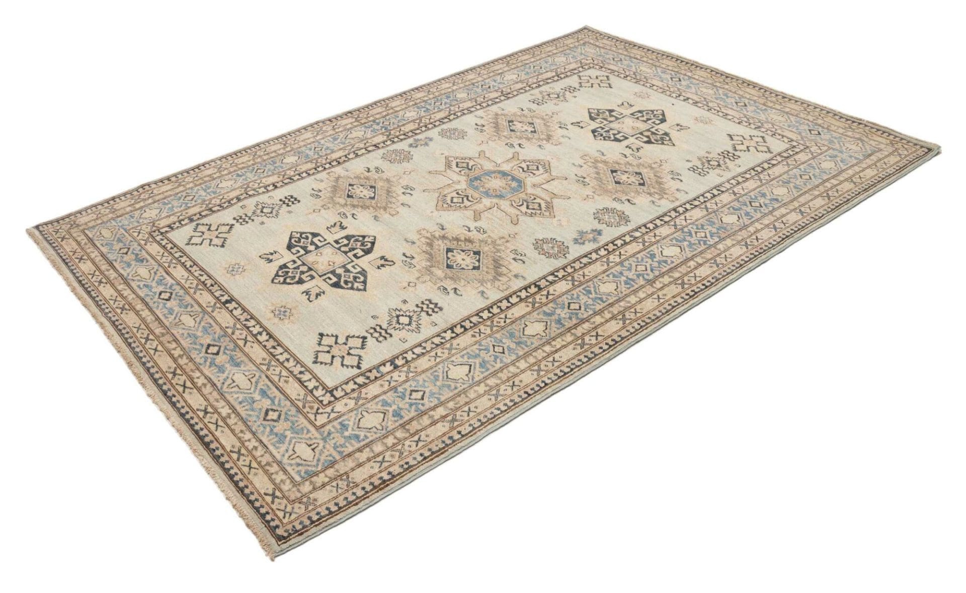 kazak-teppich-168-x-247-cm-handgeknupft-geometrische-muster-orientteppich-1 Kazak Pakistani Rug — hand-knotted, 168 × 247 cm, Wool