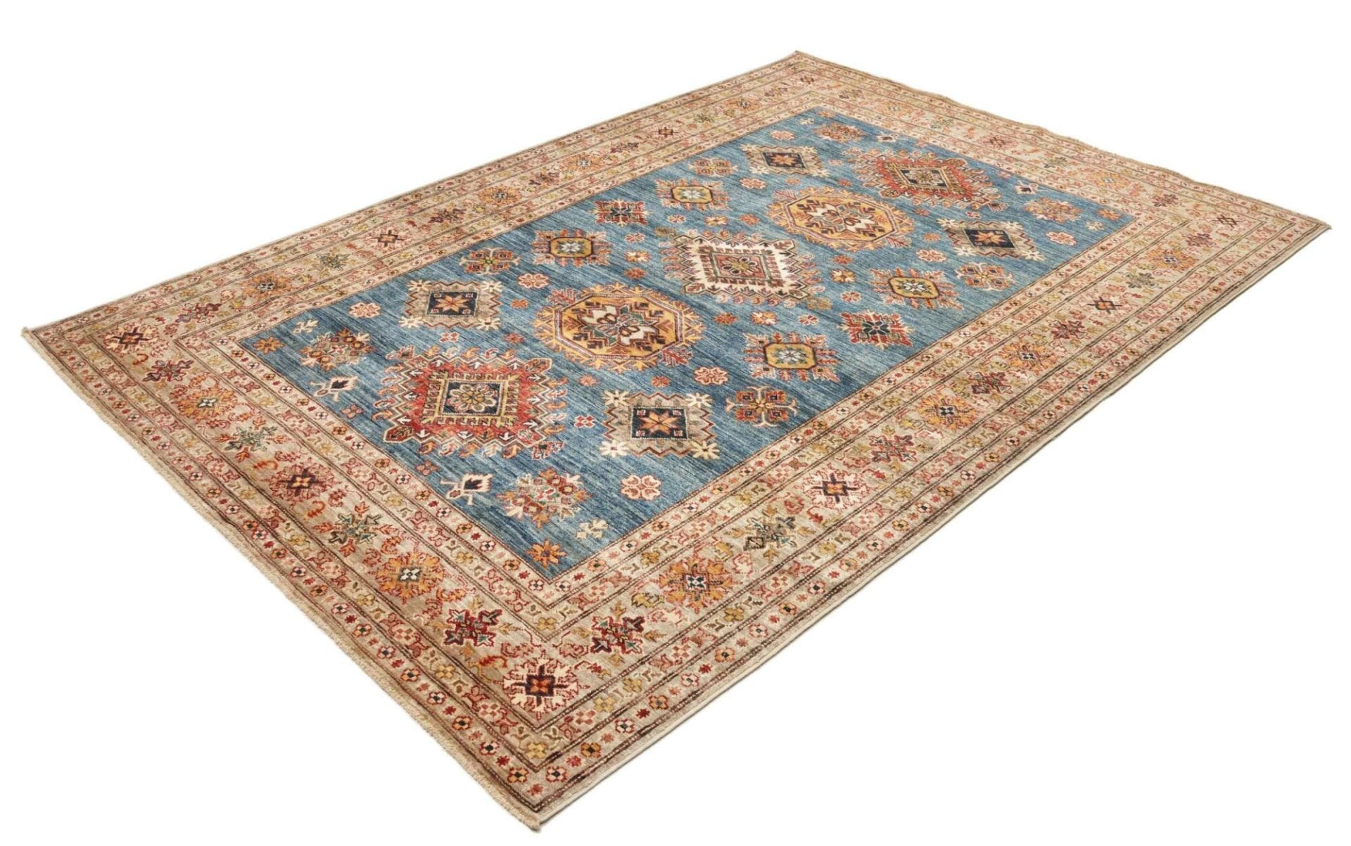 kazak-teppich-177-x-248-cm-handgeknupft-geometrisches-muster-1 Kazak Pakistani Rug 177 × 248 cm, Wool, hand-knotted