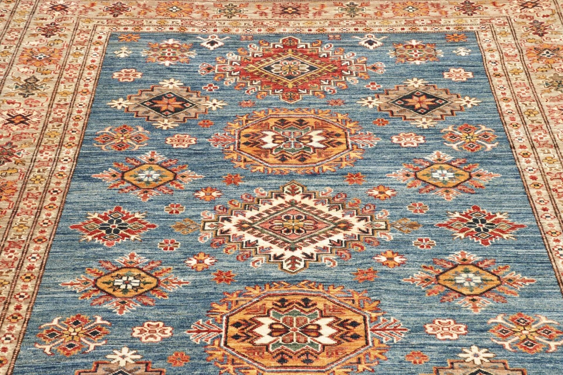 kazak-teppich-177-x-248-cm-handgeknupft-geometrisches-muster-7 Kazak Pakistani Rug 177 × 248 cm, Wool, hand-knotted