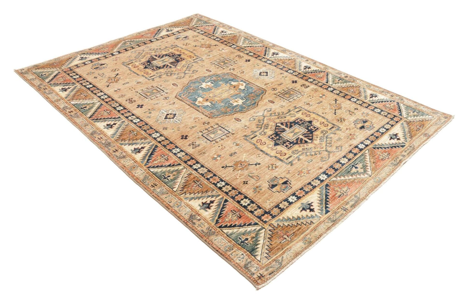kazak-teppich-171-x-238-cm-schurwolle-geometrische-muster-handgeknupft-2 Hand-Knotted Wool Kazak Pakistani Rug, 171 × 238 cm