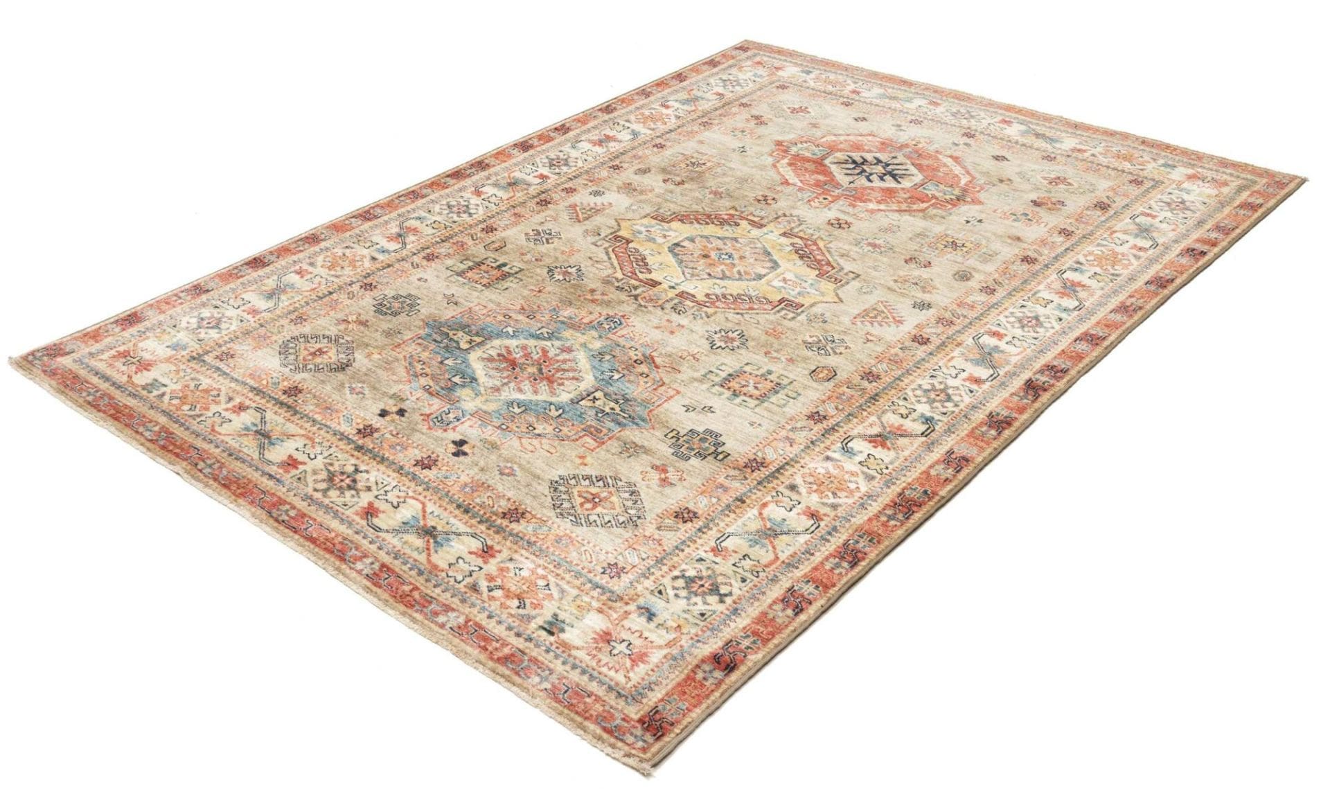 kazak-teppich-165-x-235-cm-mit-geometrischem-muster-handgeknupft-1 Hand-Knotted Wool Kazak Pakistani Rug, 165 × 235 cm