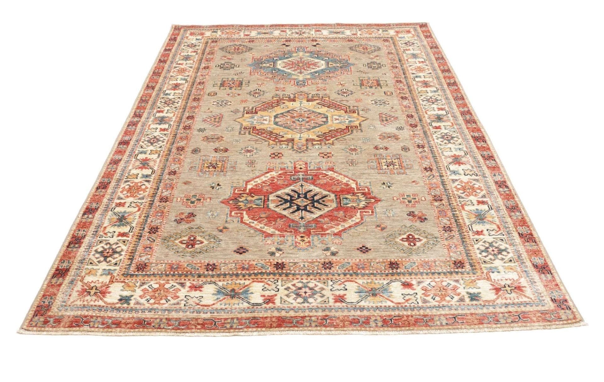 kazak-teppich-165-x-235-cm-mit-geometrischem-muster-handgeknupft-3 Hand-Knotted Wool Kazak Pakistani Rug, 165 × 235 cm