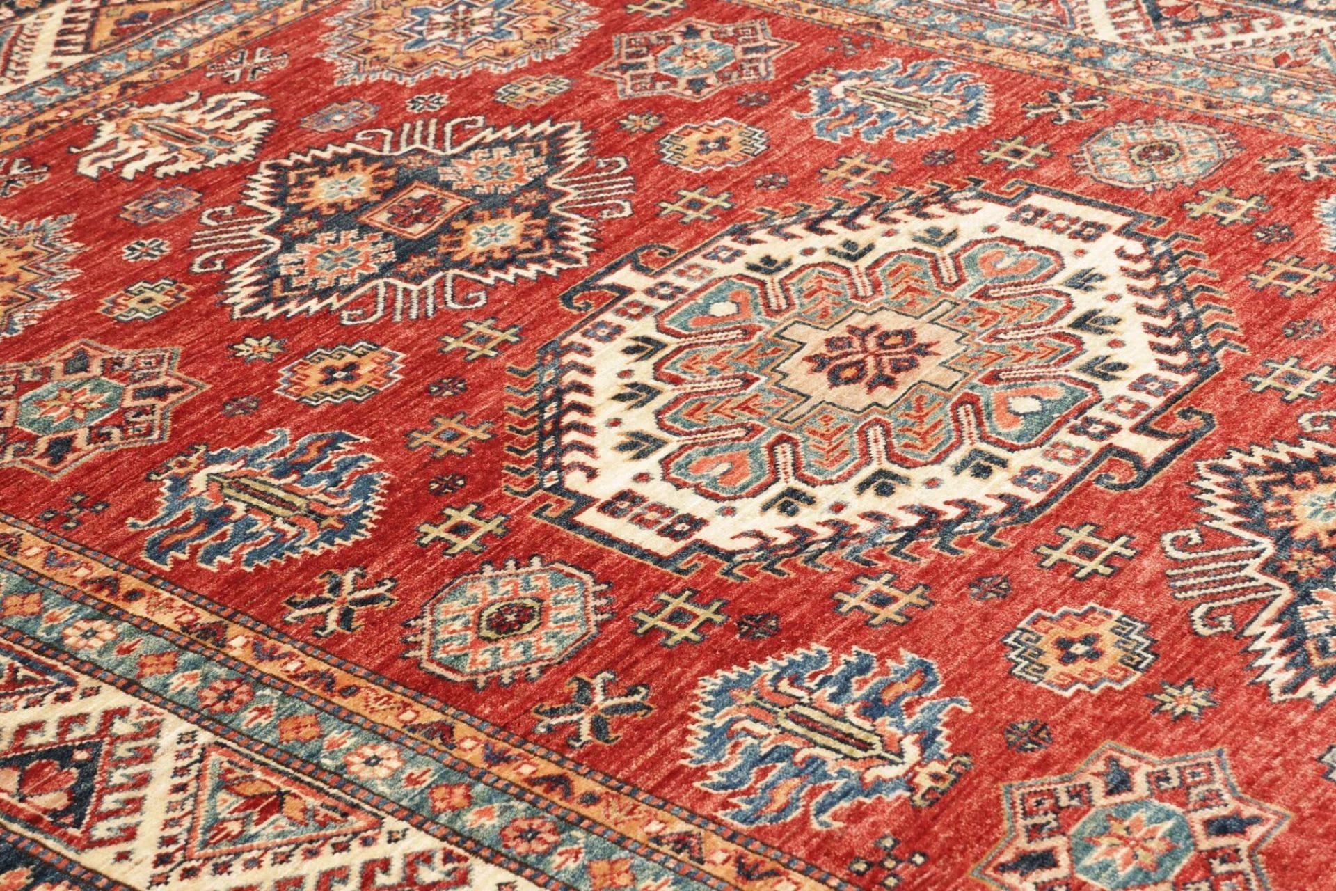 Hand-Knotted Wool Kazak Pakistani Rug, 171 × 222 cm