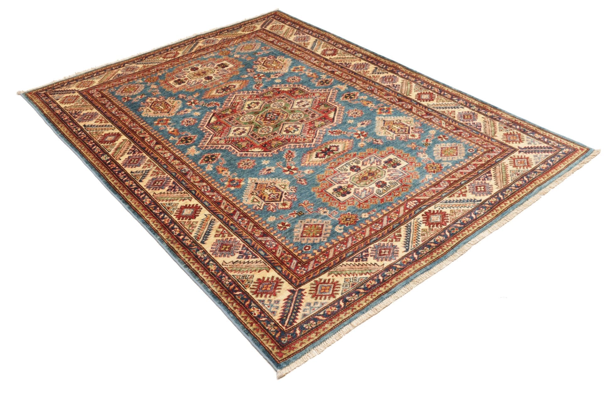 Hand-Knotted Wool Kazak Pakistani Rug, 156 × 208 cm