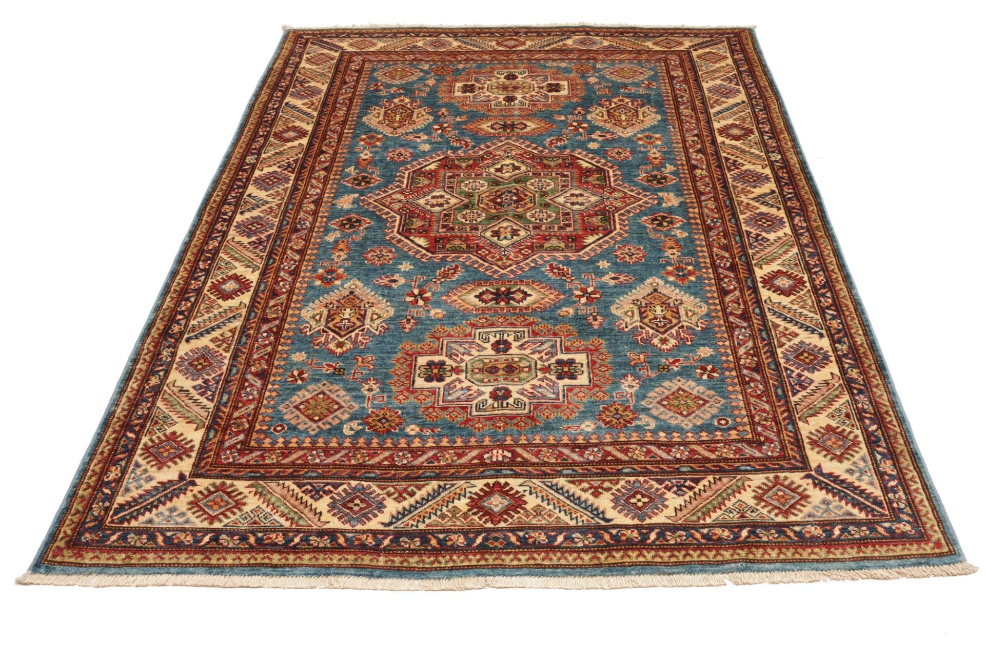 Hand-Knotted Wool Kazak Pakistani Rug, 156 × 208 cm