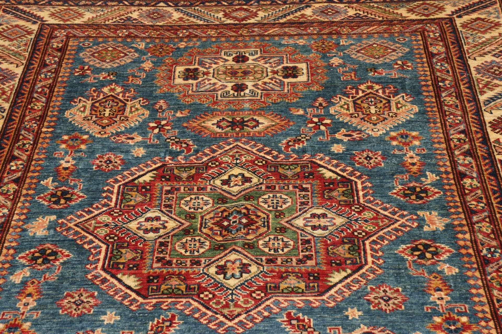 Hand-Knotted Wool Kazak Pakistani Rug, 156 × 208 cm