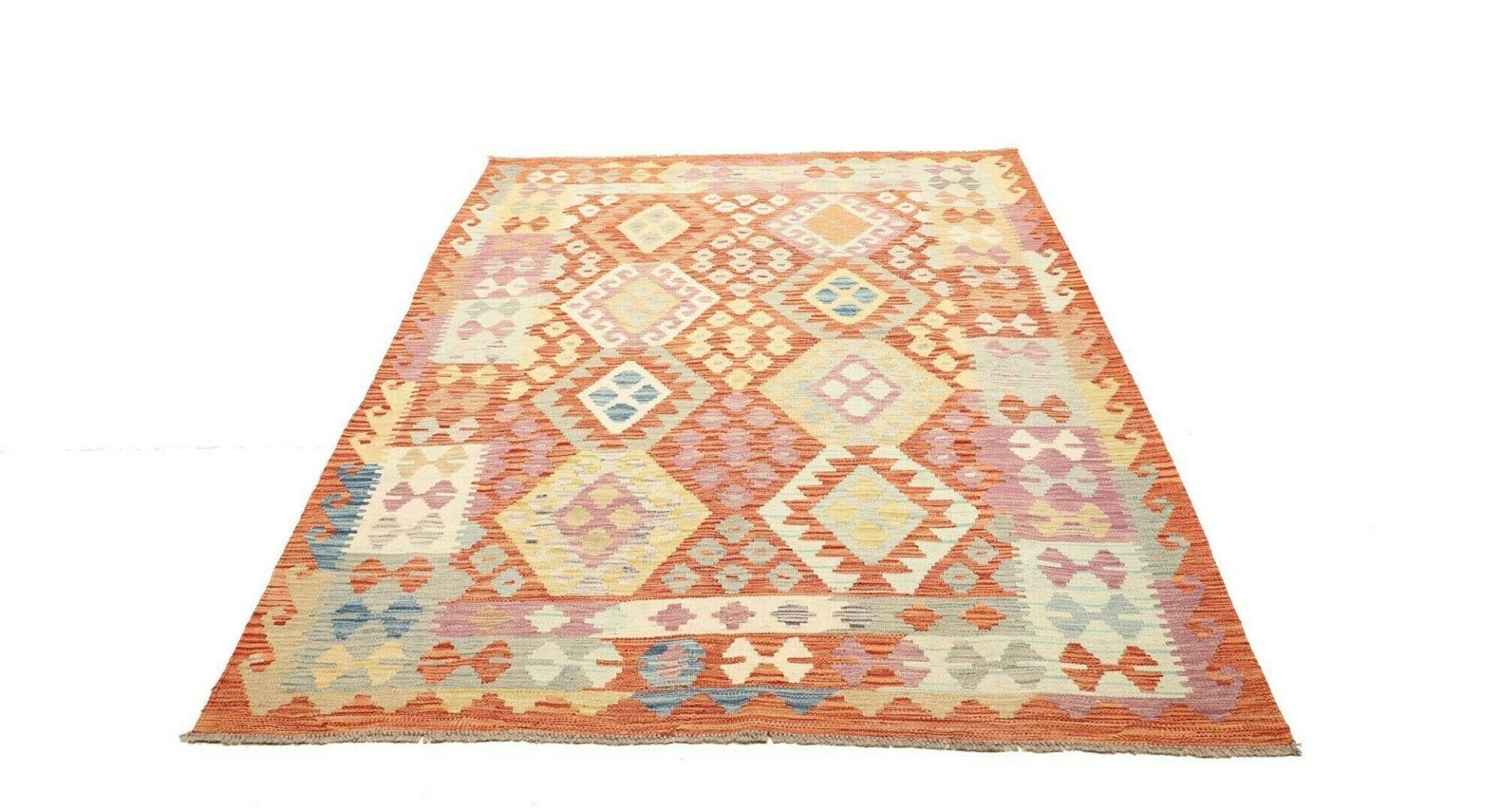 handgewebter-kelim-156-x-202-cm-aus-wolle-rustikaler-orientteppich-1 Kilim Pakistani Rug 156 × 202 cm, Wool, hand-woven