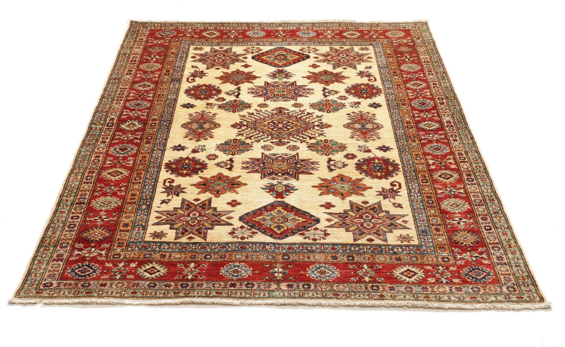 Hand-Knotted Wool Kazak Pakistani Rug, 156 × 195 cm