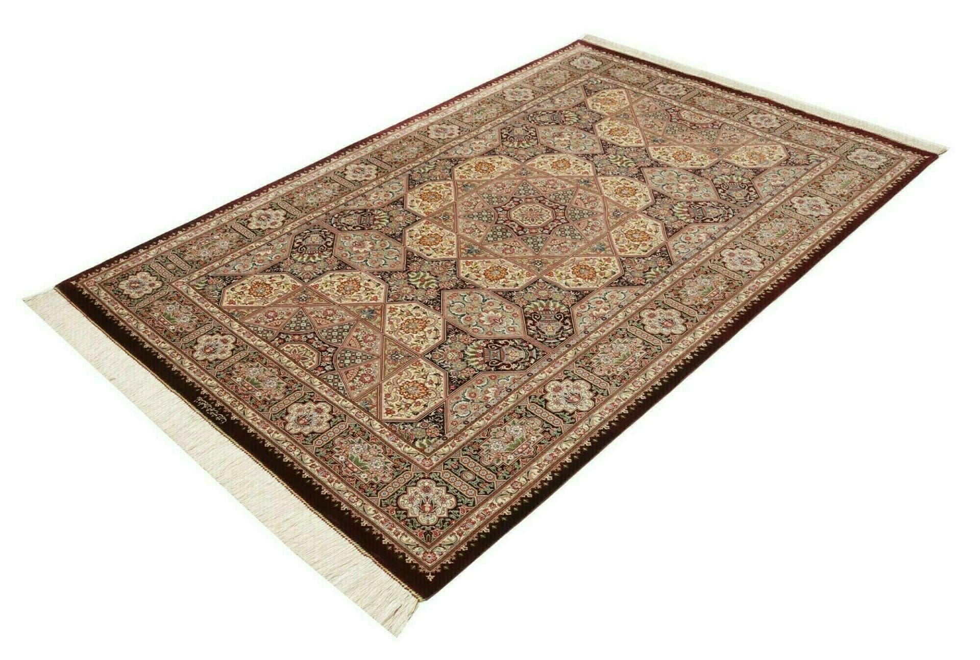 Hand-Knotted Silk Qom Persian Rug, 136 × 200 cm