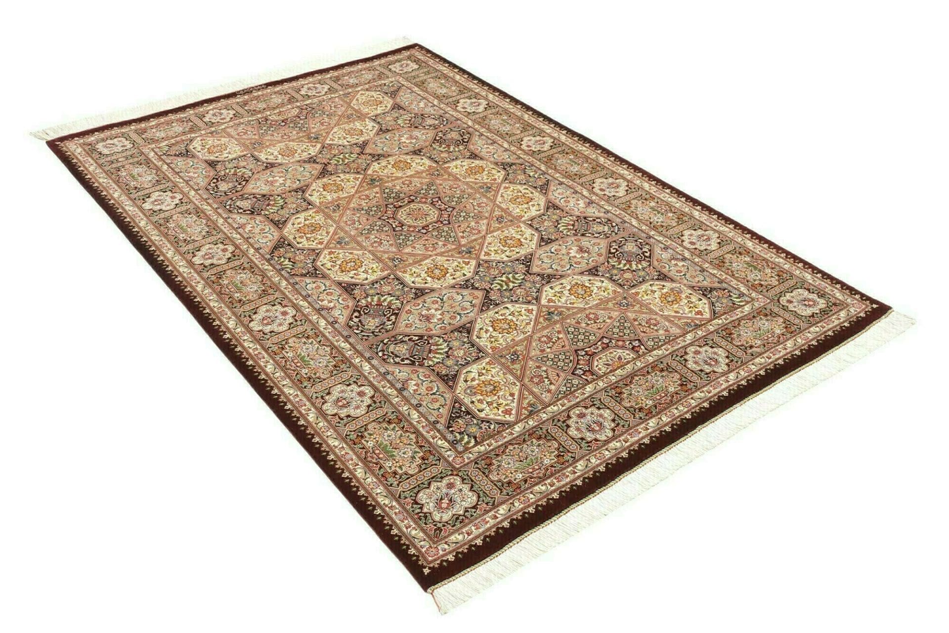 Hand-Knotted Silk Qom Persian Rug, 136 × 200 cm