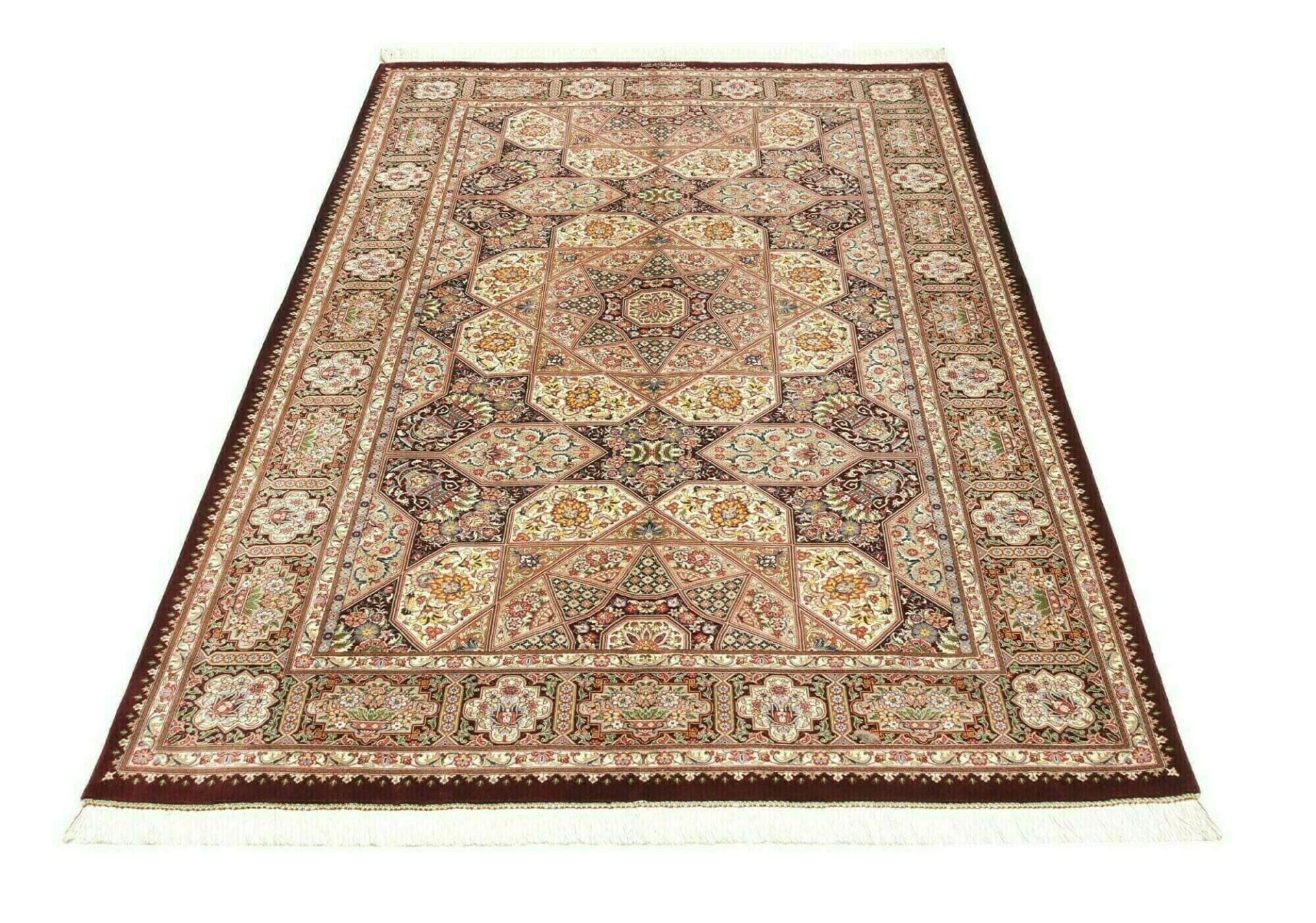 Hand-Knotted Silk Qom Persian Rug, 136 × 200 cm