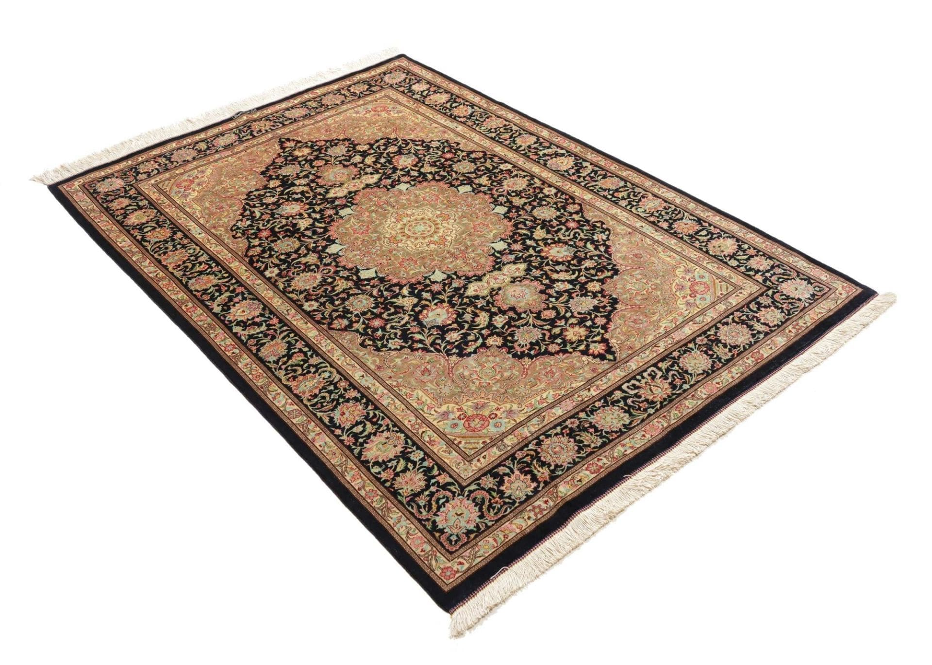 Hand-Knotted Silk Qom Persian Rug, 139 × 192 cm