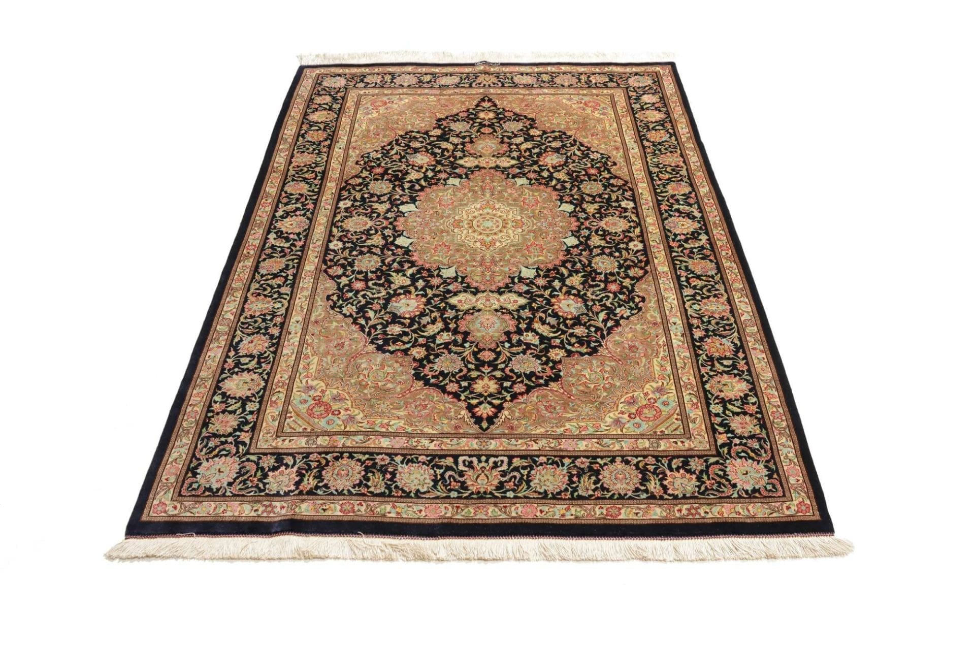 Hand-Knotted Silk Qom Persian Rug, 139 × 192 cm