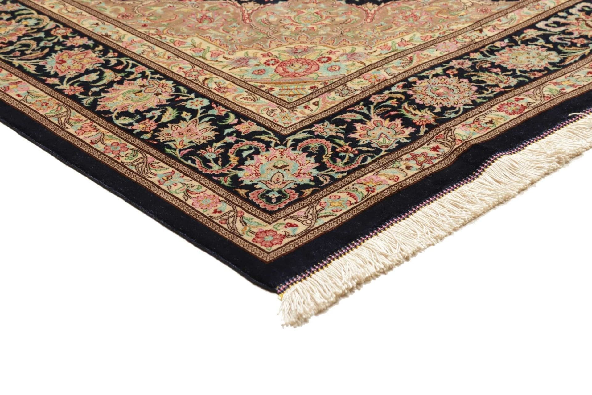 Hand-Knotted Silk Qom Persian Rug, 139 × 192 cm