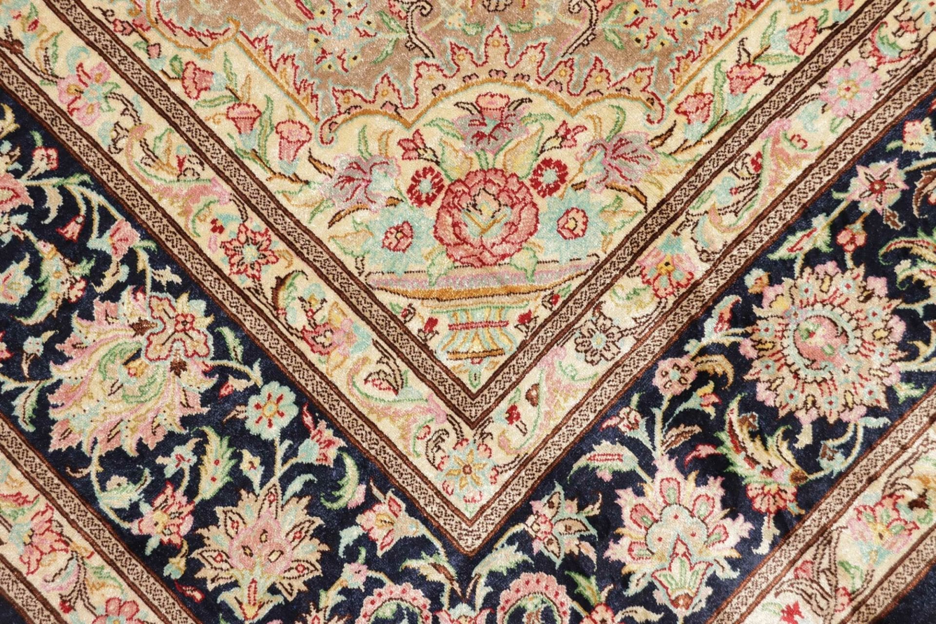 Hand-Knotted Silk Qom Persian Rug, 139 × 192 cm