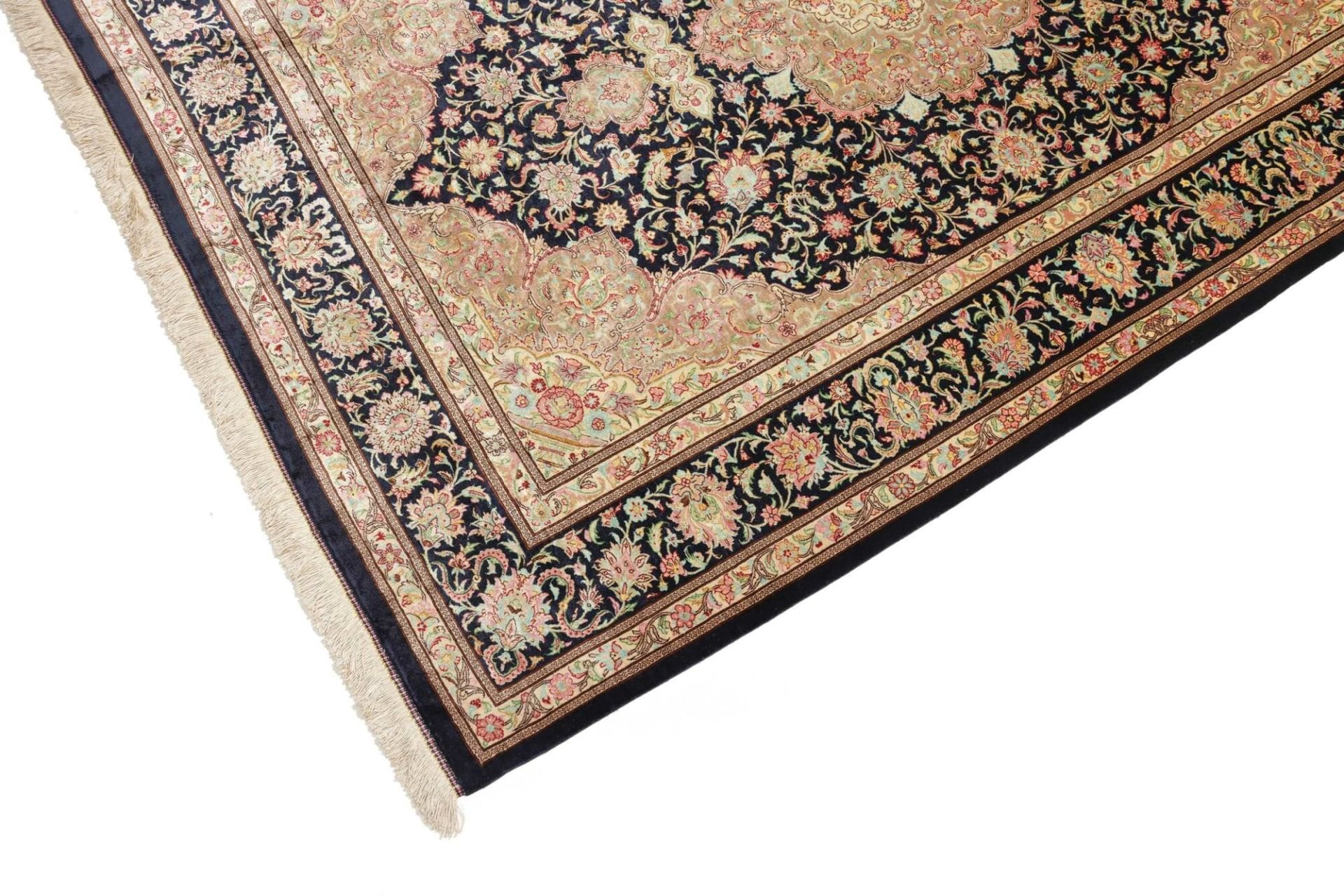 Hand-Knotted Silk Qom Persian Rug, 139 × 192 cm