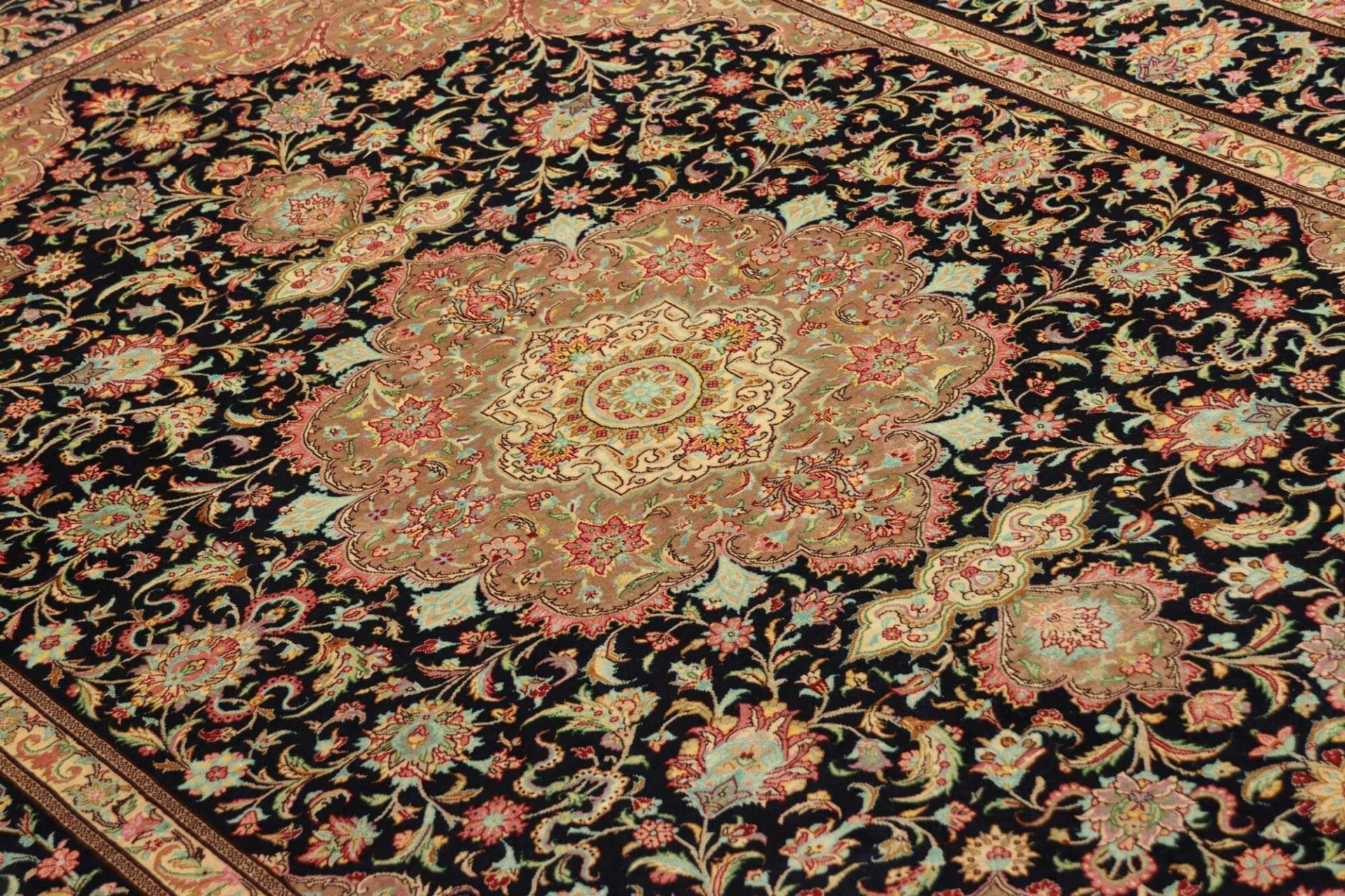 Hand-Knotted Silk Qom Persian Rug, 139 × 192 cm