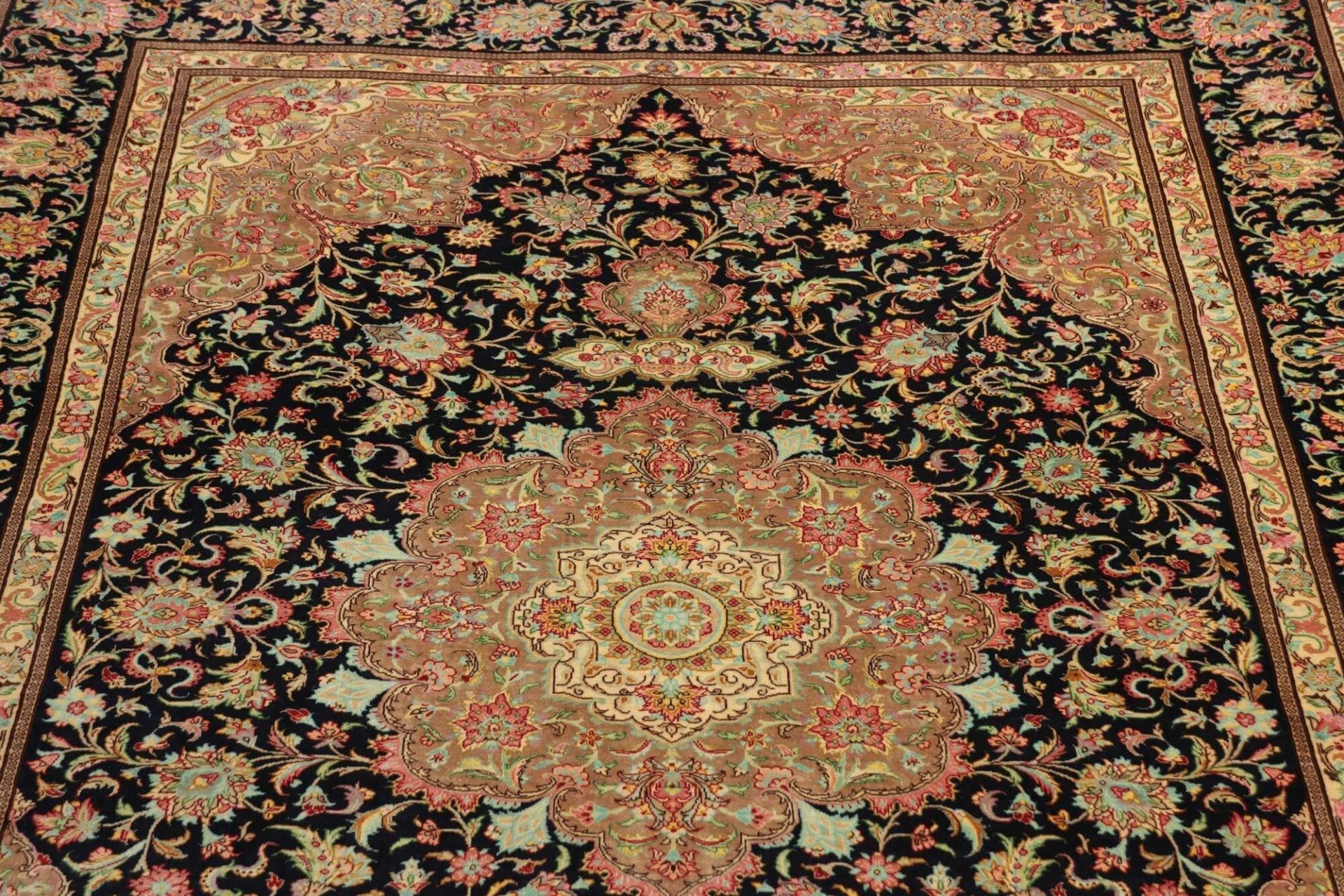 Hand-Knotted Silk Qom Persian Rug, 139 × 192 cm
