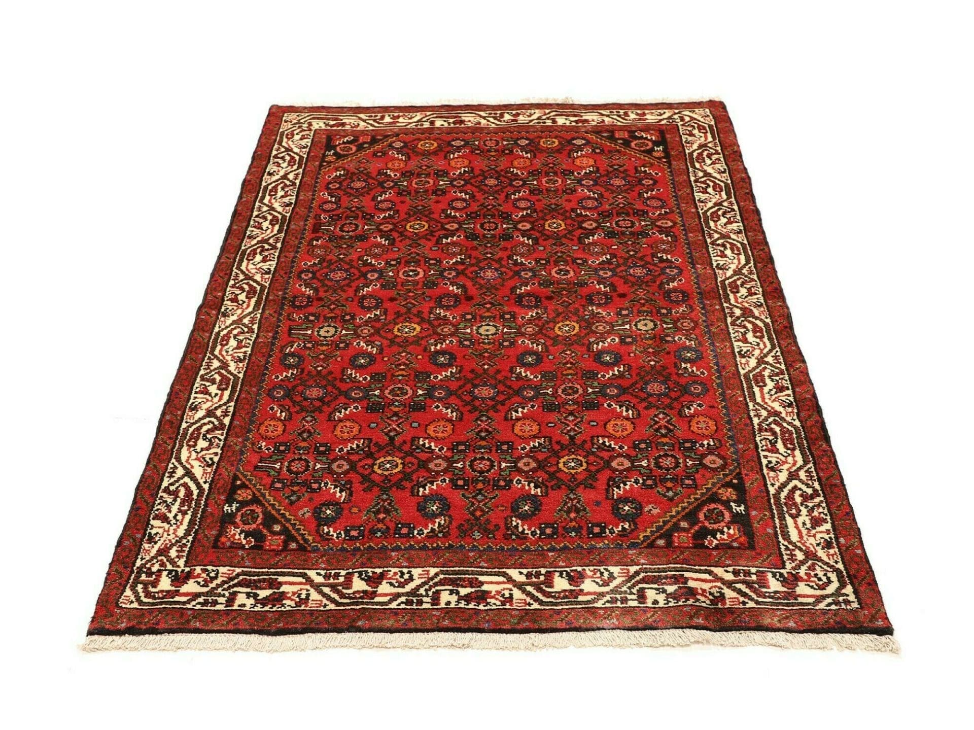 Hand-Knotted Wool Hamadan Herati Persian Rug, 108 × 154 cm