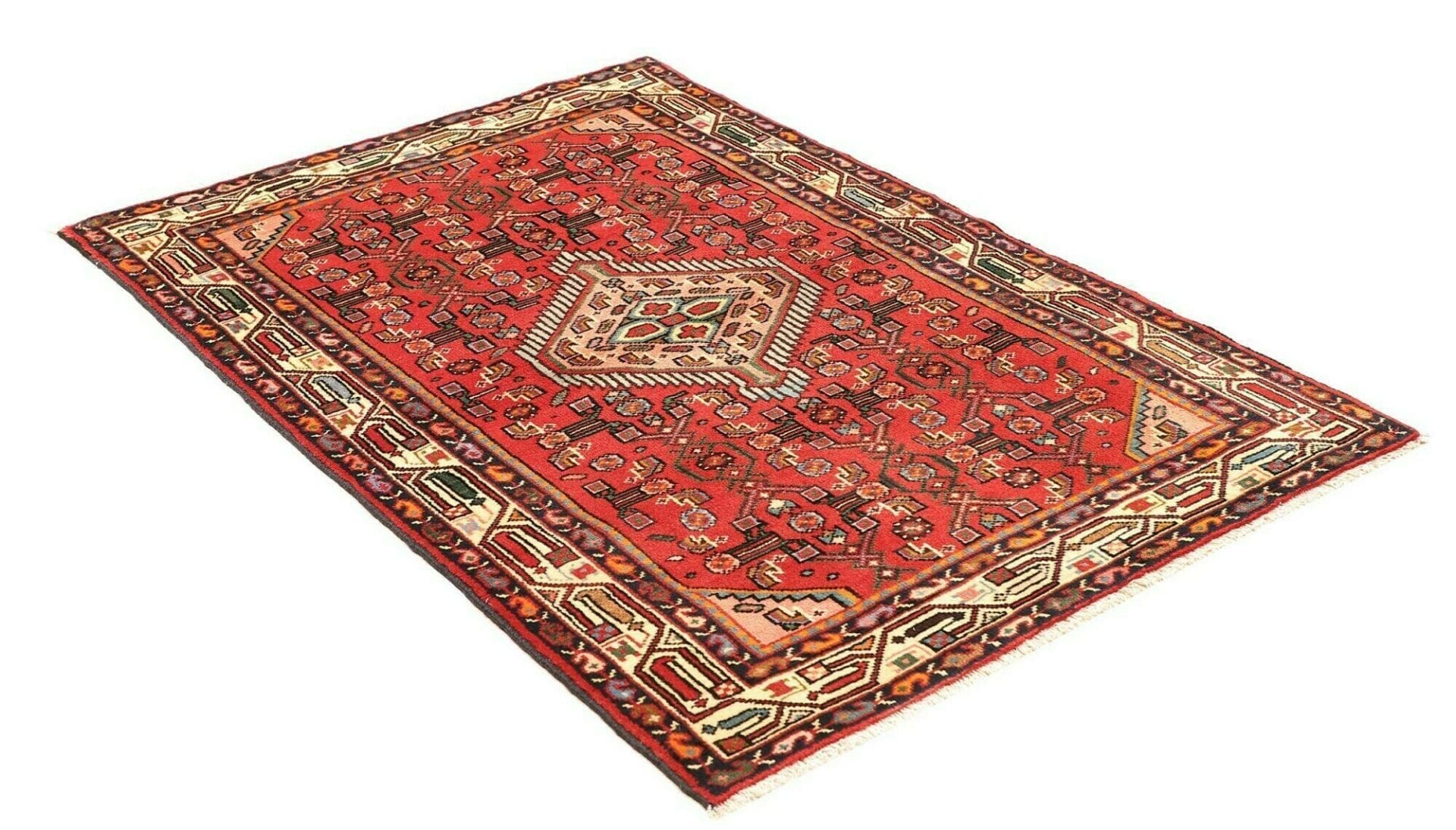 Hand-Knotted Wool Hamadan Herati Persian Rug, 105 × 150 cm