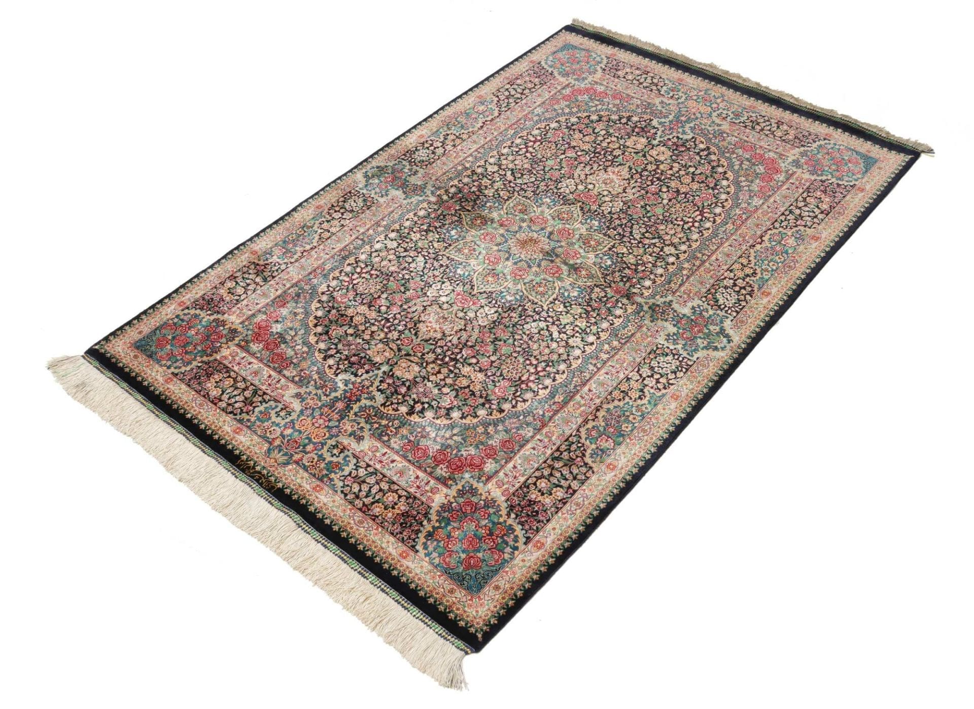 Hand-Knotted Silk Qom Persian Rug, 104 × 154 cm