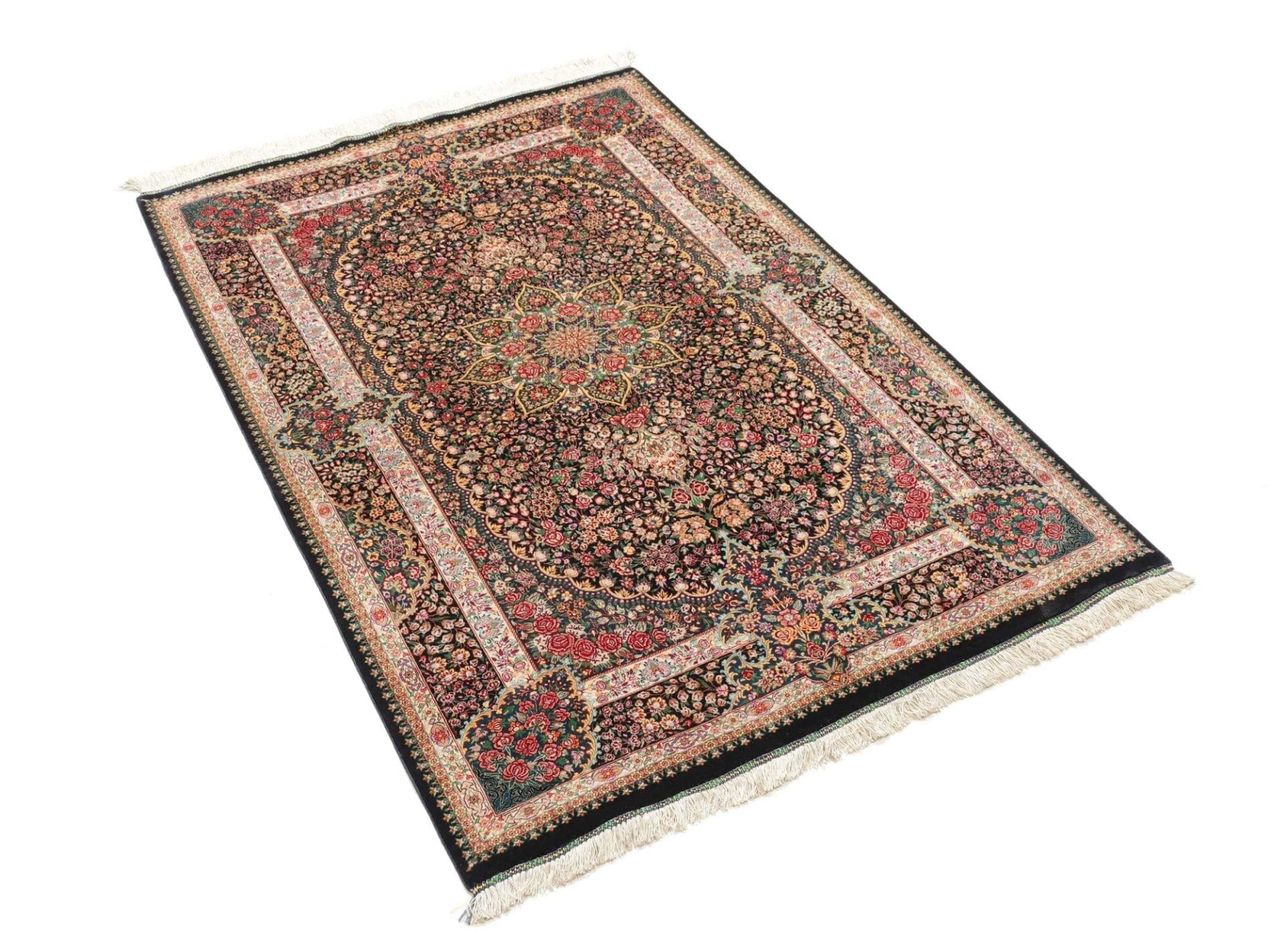 Hand-Knotted Silk Qom Persian Rug, 104 × 154 cm