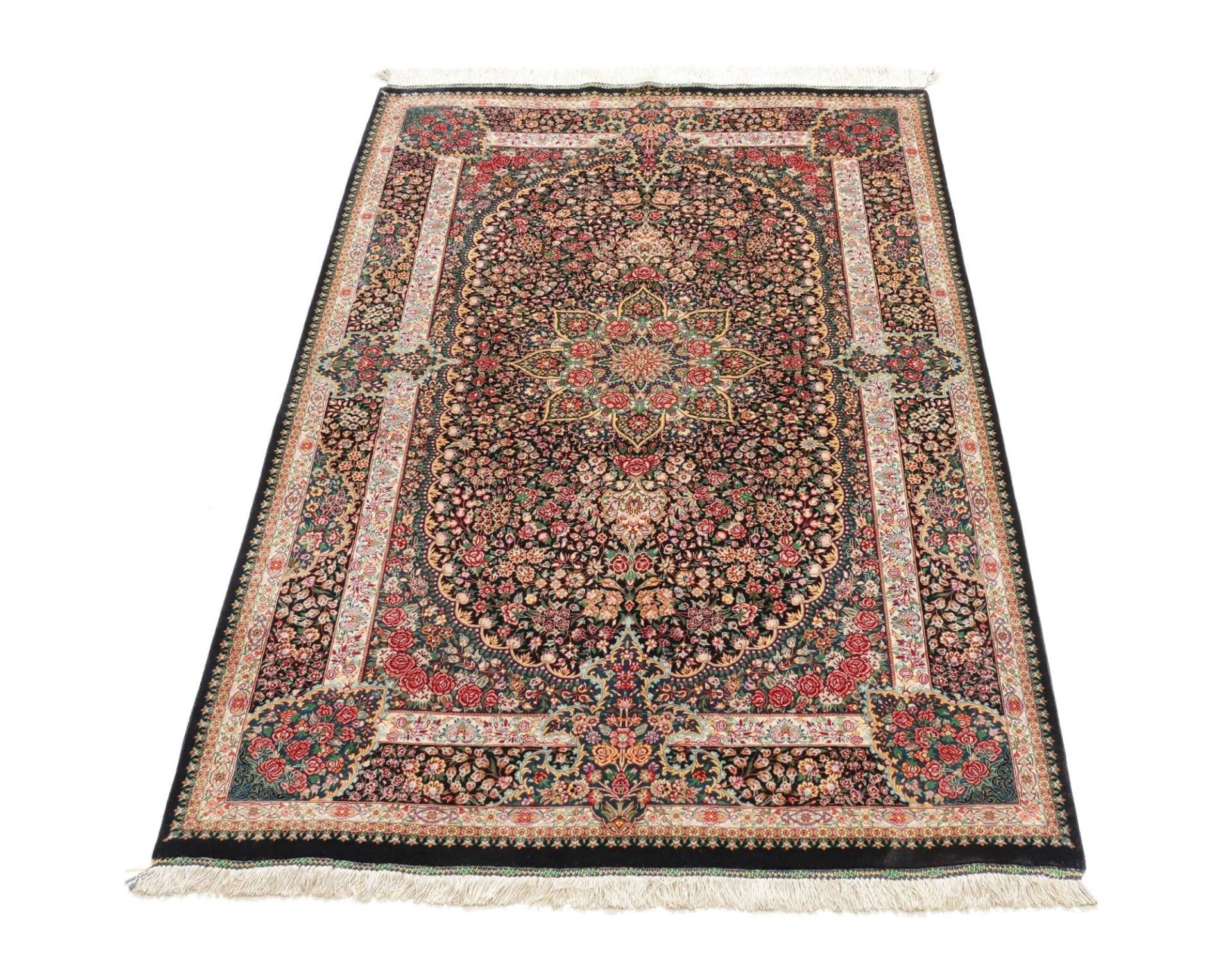 Hand-Knotted Silk Qom Persian Rug, 104 × 154 cm