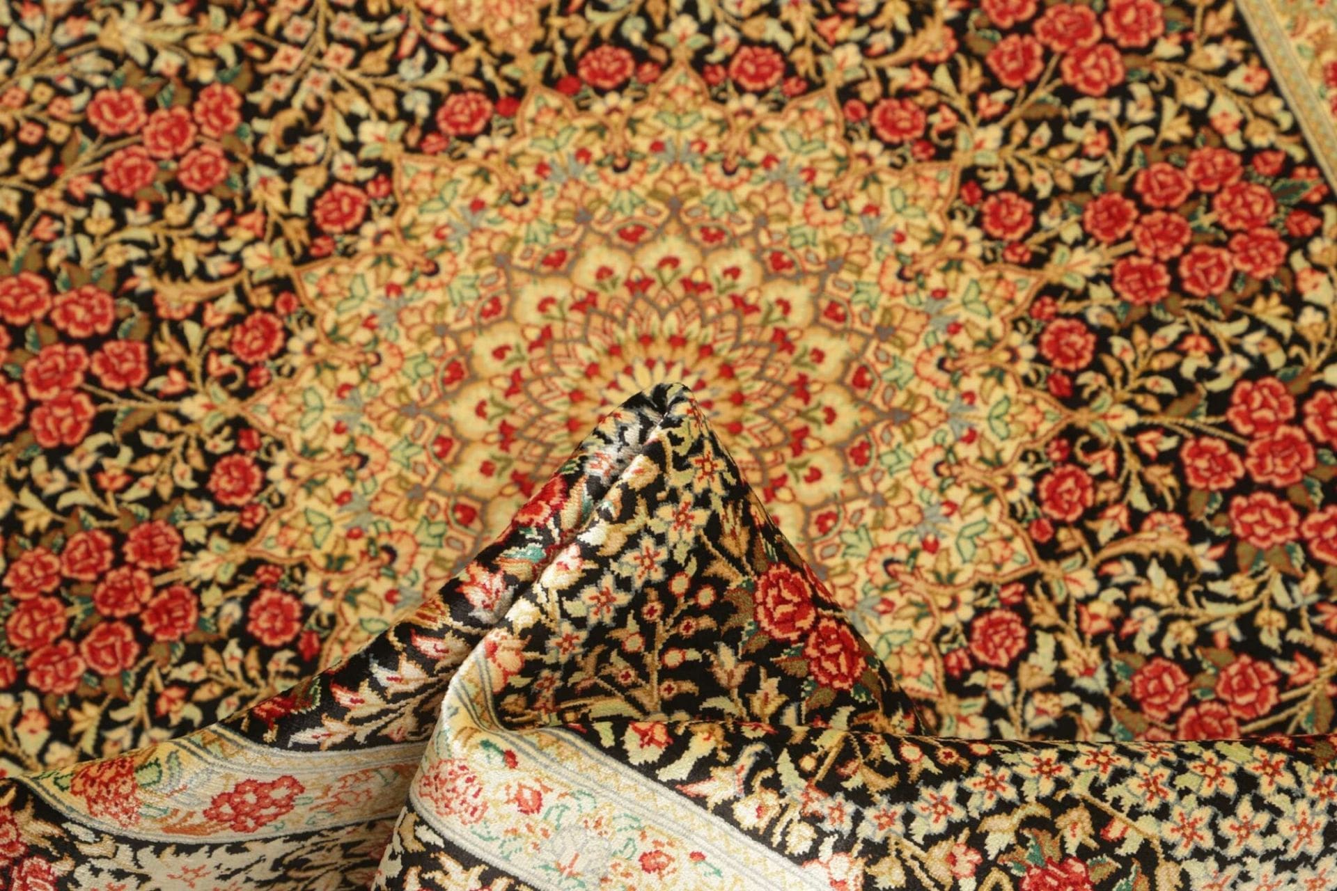 Qom Persian Rug — hand-knotted, 98 × 151 cm, Silk