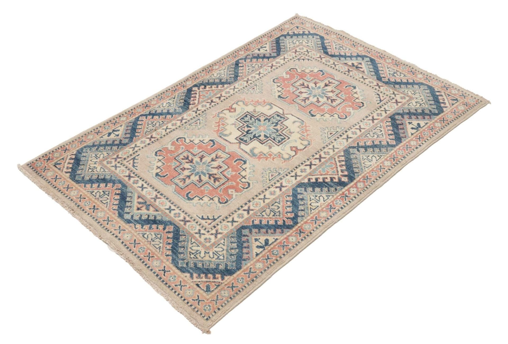 handgeknupfter-kazak-teppich-99-x-141cm-geometrisches-muster-orientteppich-1 Kazak Pakistani Rug — hand-knotted, 99 × 141 cm, Wool